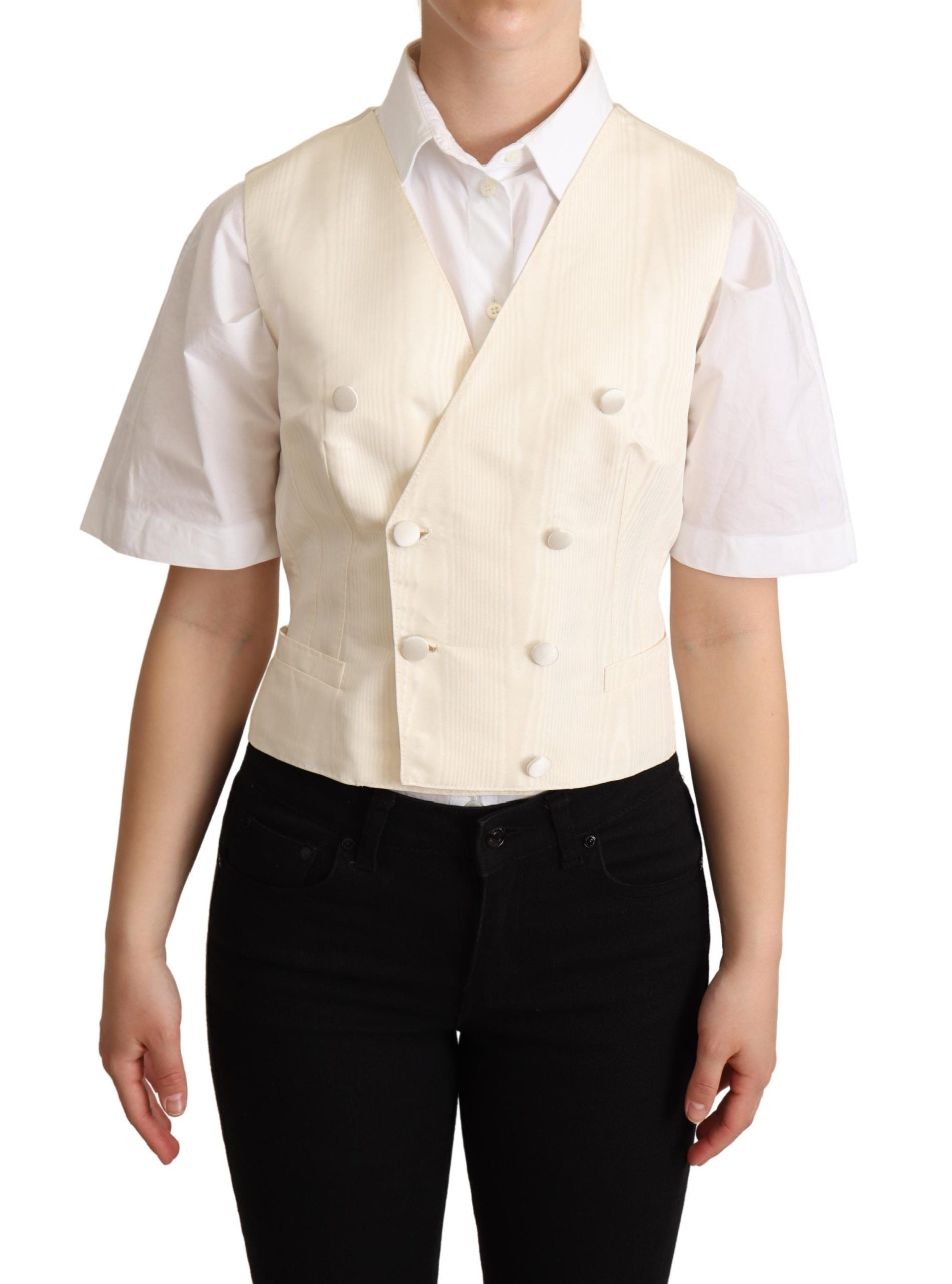 Dolce & Gabbana Beige Seidenmischung Ärmellose Weste Luxus Weste