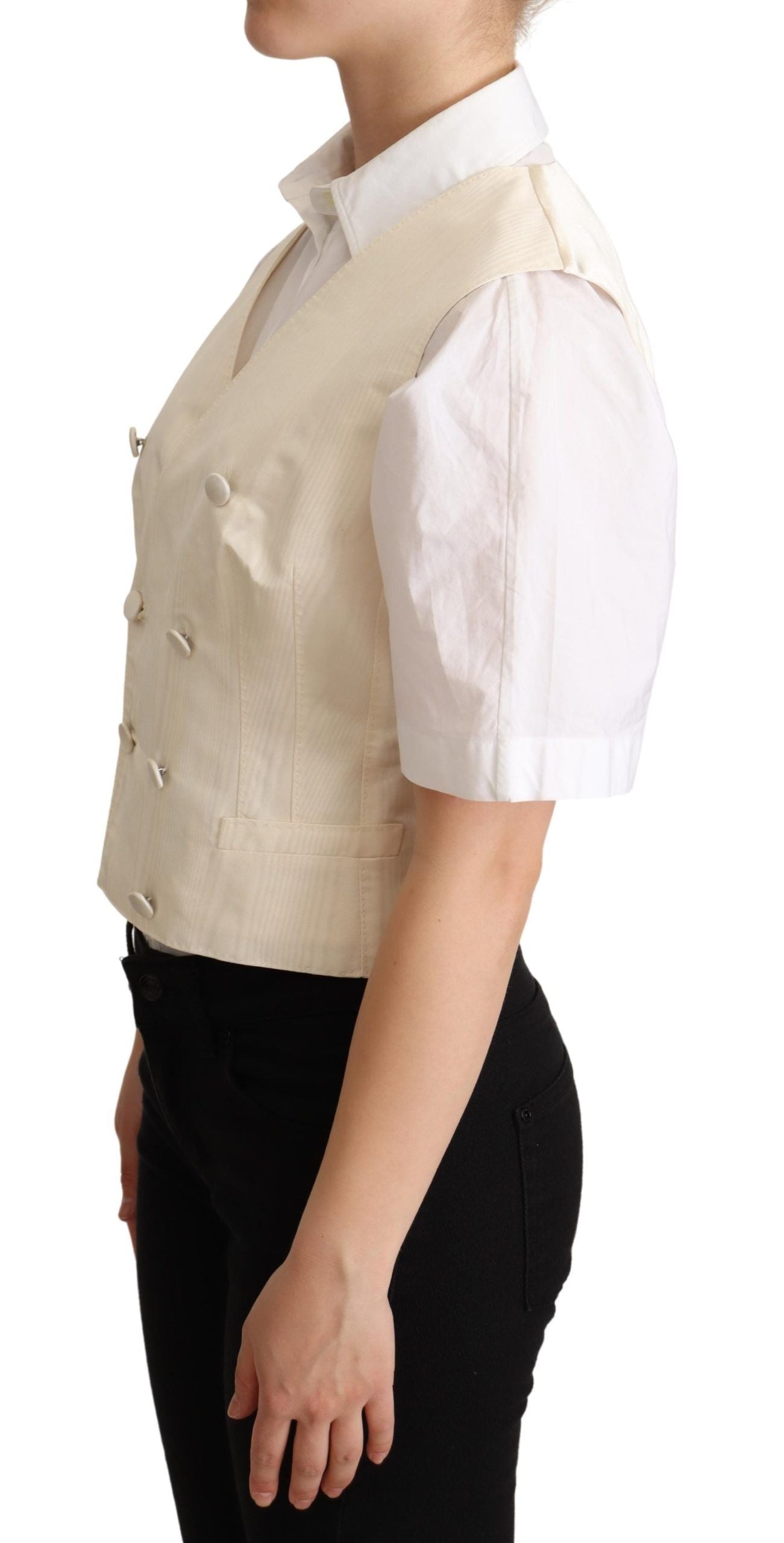Dolce & Gabbana Beige Seidenmischung Ärmellose Weste Luxus Weste
