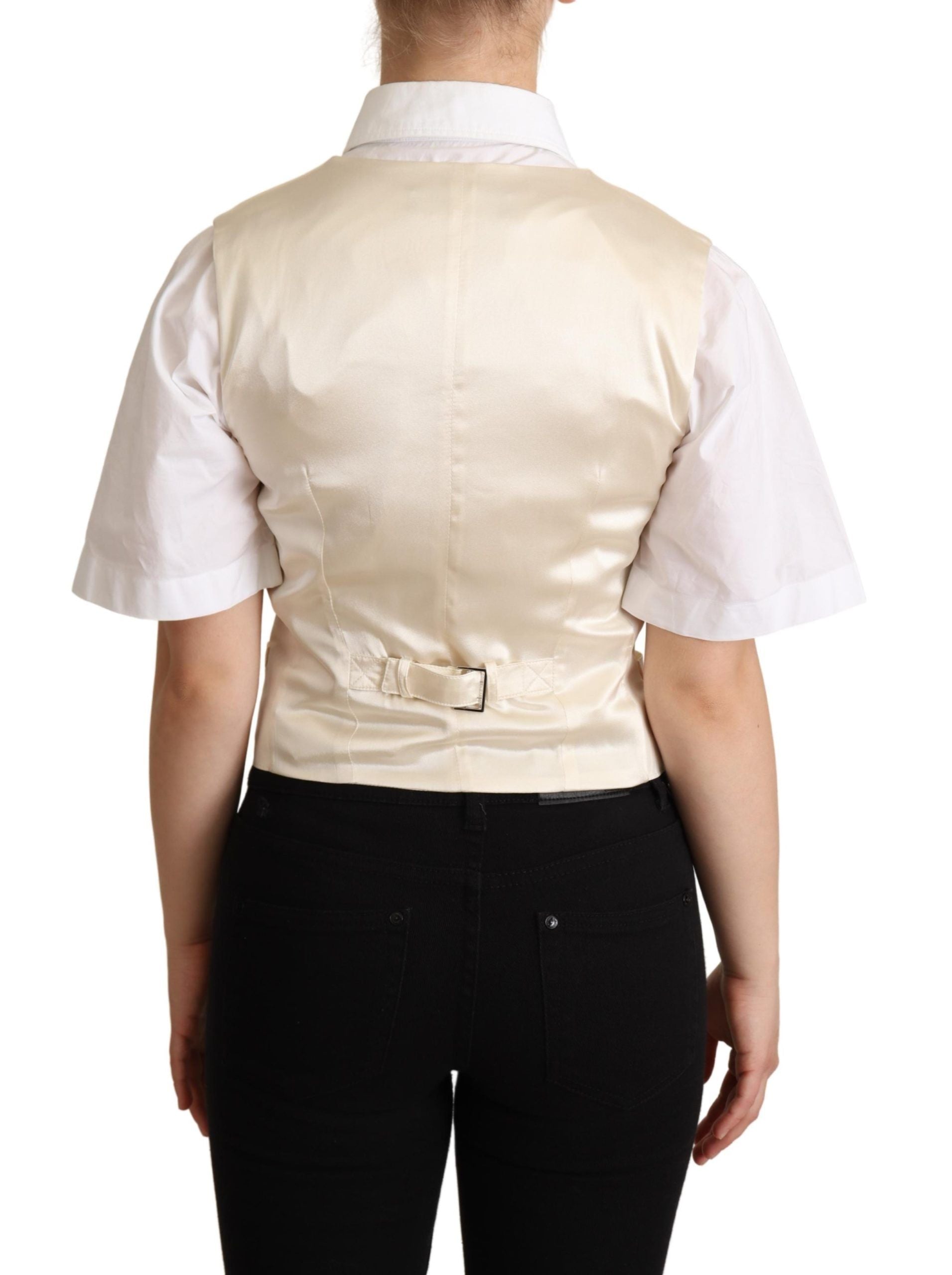Dolce & Gabbana Beige Seidenmischung Ärmellose Weste Luxus Weste