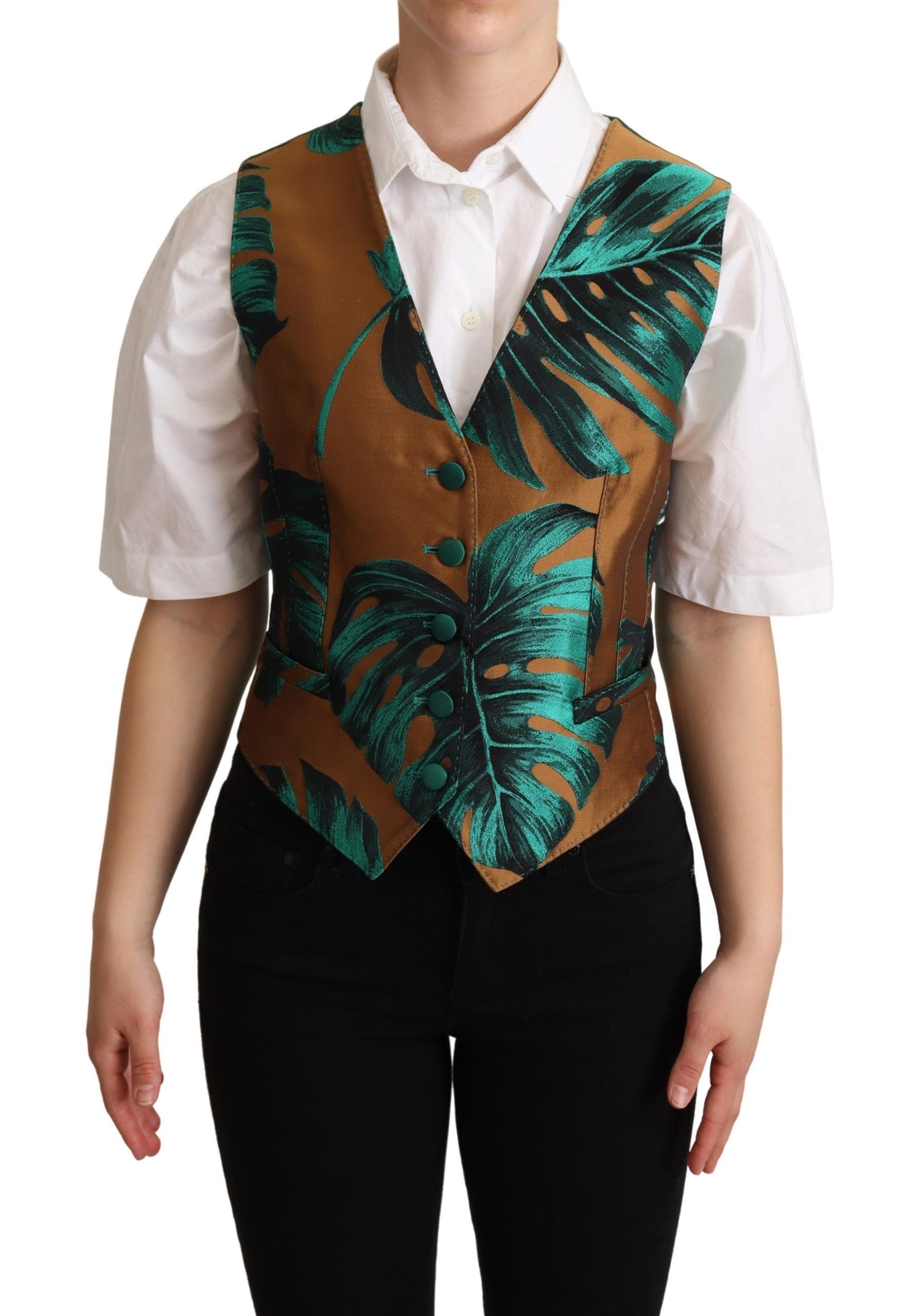 Vestă elegantă cu imprimeu verde cu frunze Dolce & Gabbana