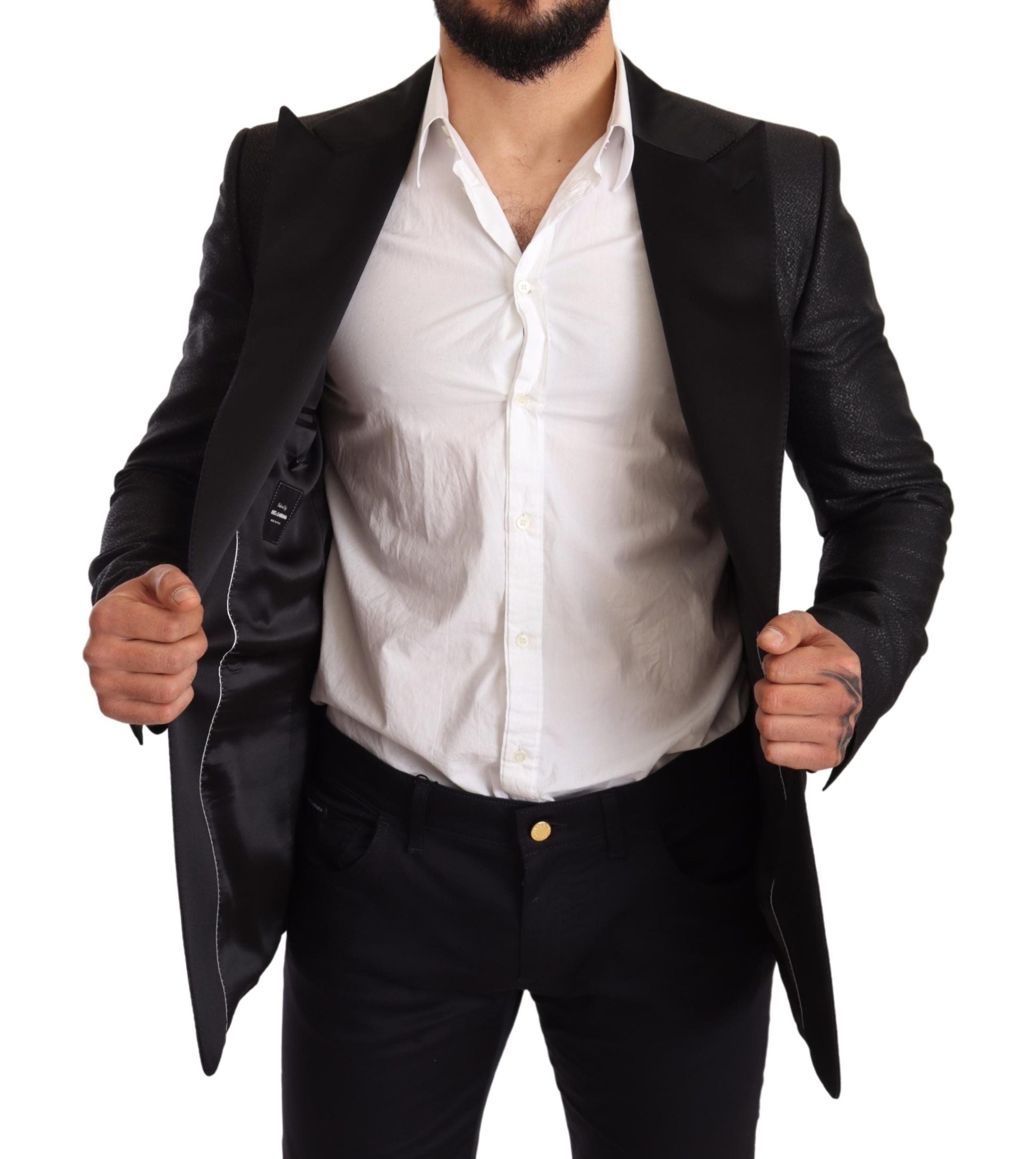 Dolce & Gabbana – Elegante, schmal geschnittene Blazerjacke in Schwarz-Metallic