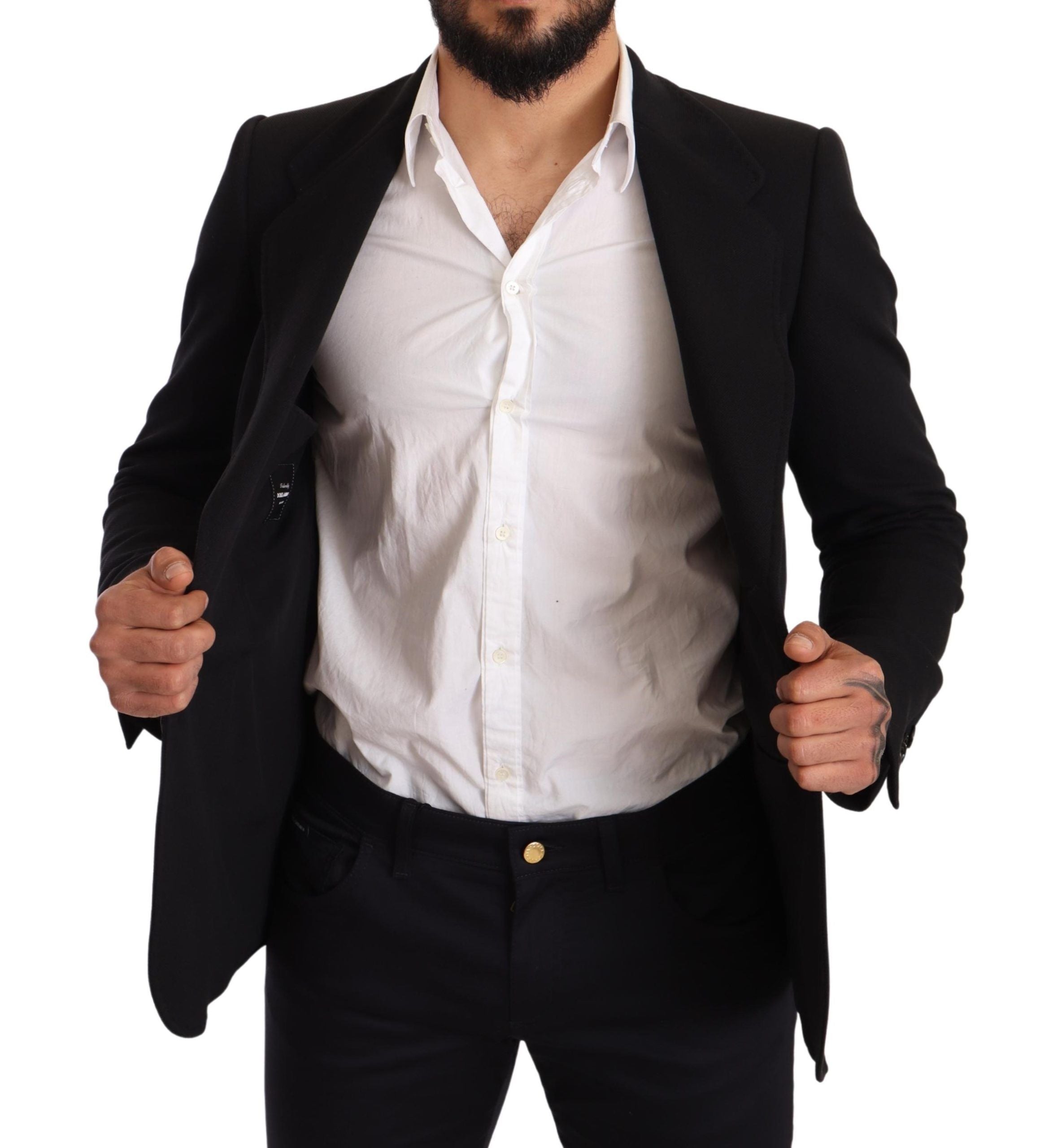 Dolce & Gabbana Eleganter Slim Fit Blazer aus schwarzer Baumwolle
