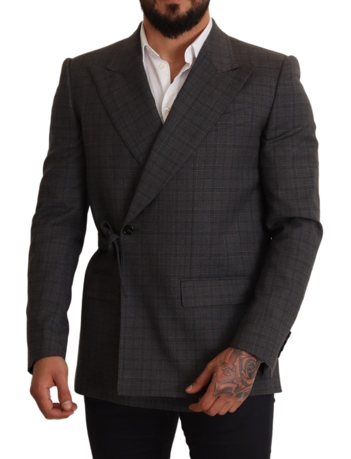Dolce & Gabbana – Schicker, grau karierter Martini-Blazer im Slim Fit mit zweireihigem Schnitt