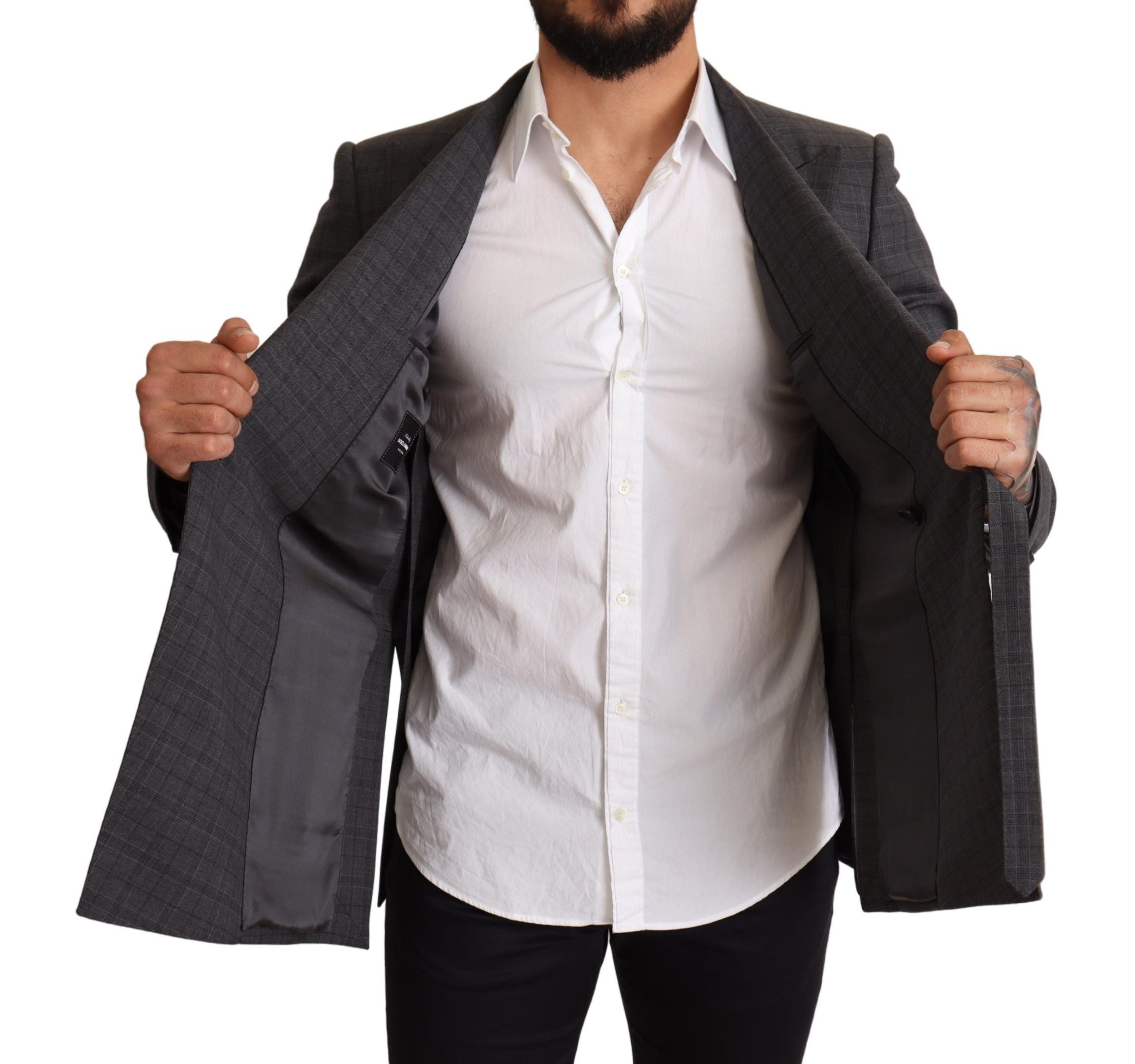 Dolce & Gabbana – Schicker, grau karierter Martini-Blazer im Slim Fit mit zweireihigem Schnitt
