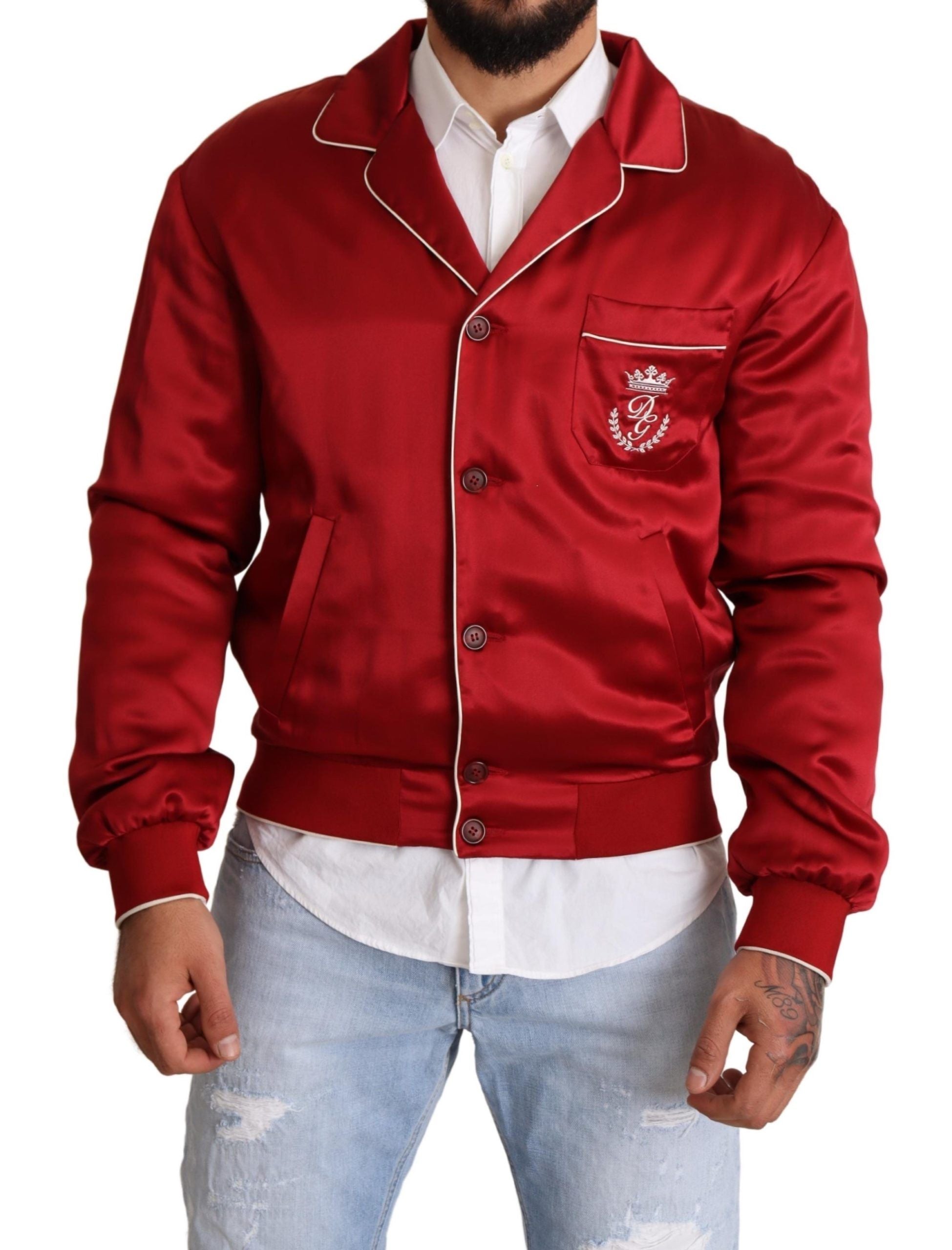 Dolce & Gabbana Jachetă bomber roșie din mătase somptuoasă
