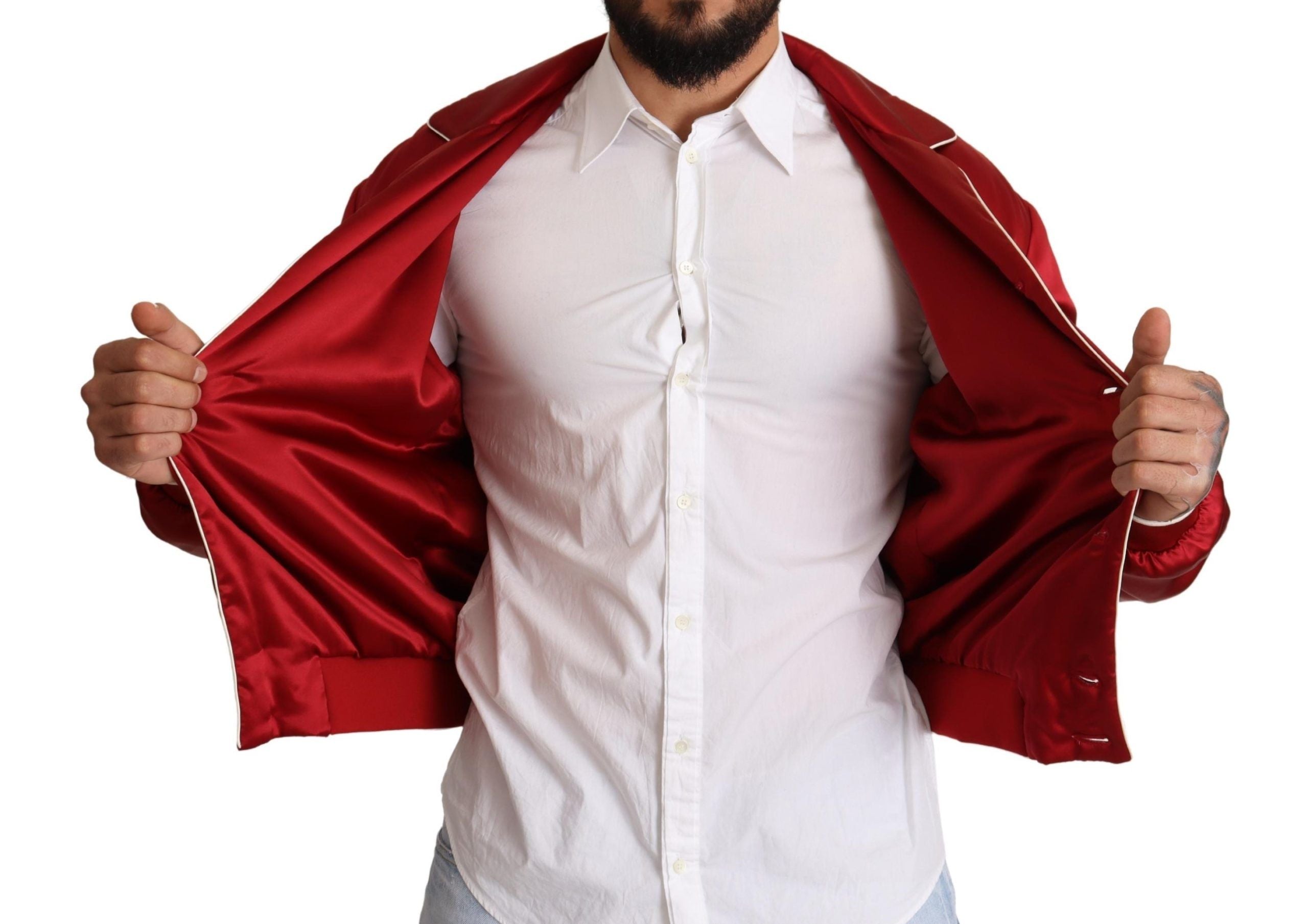 Dolce & Gabbana Jachetă bomber roșie din mătase somptuoasă