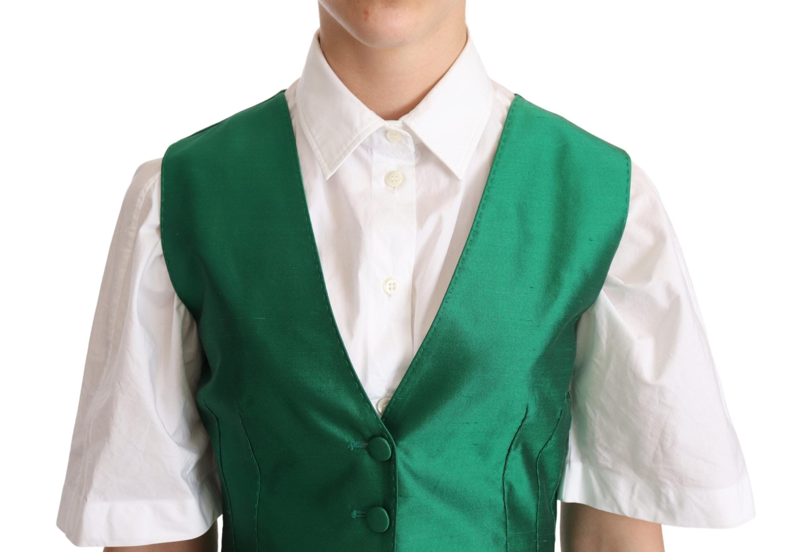 Vestă elegantă din amestec de mătase verde Dolce & Gabbana