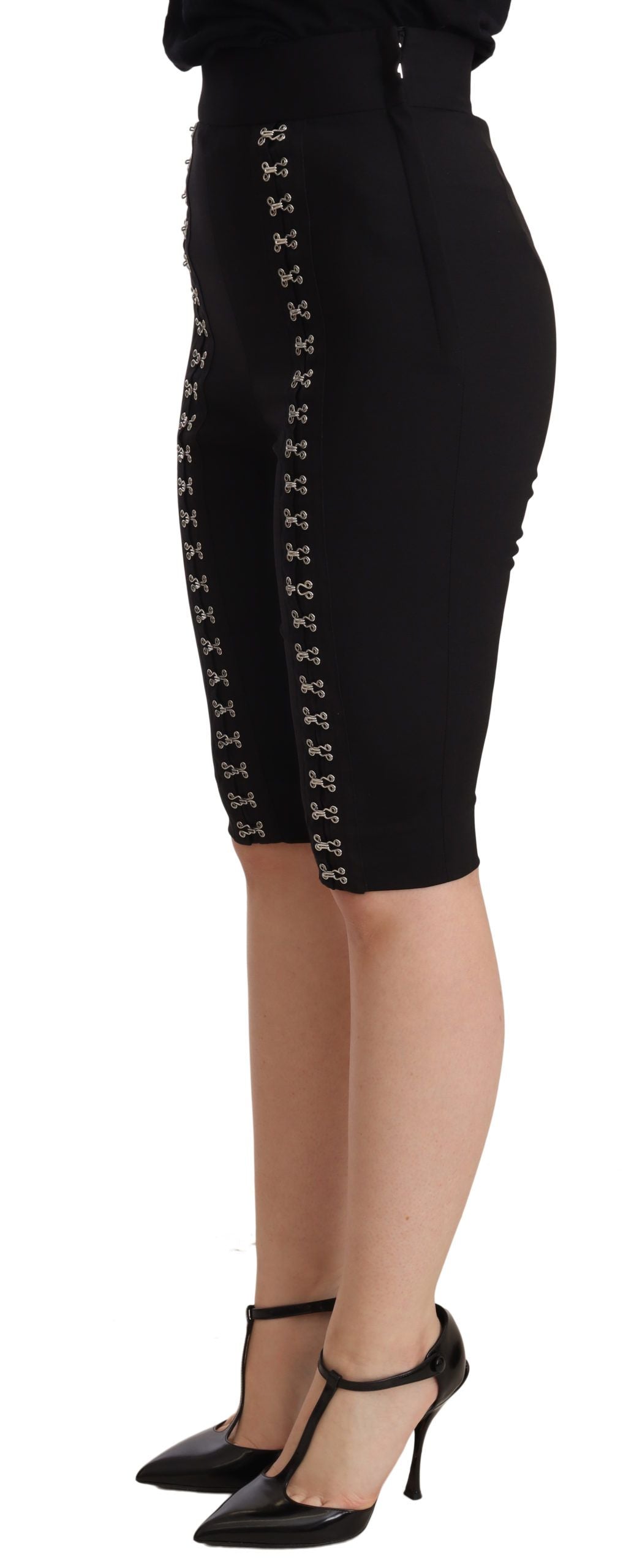 Dolce & Gabbana Elegante Shorts aus schwarzer Wolle mit hoher Taille