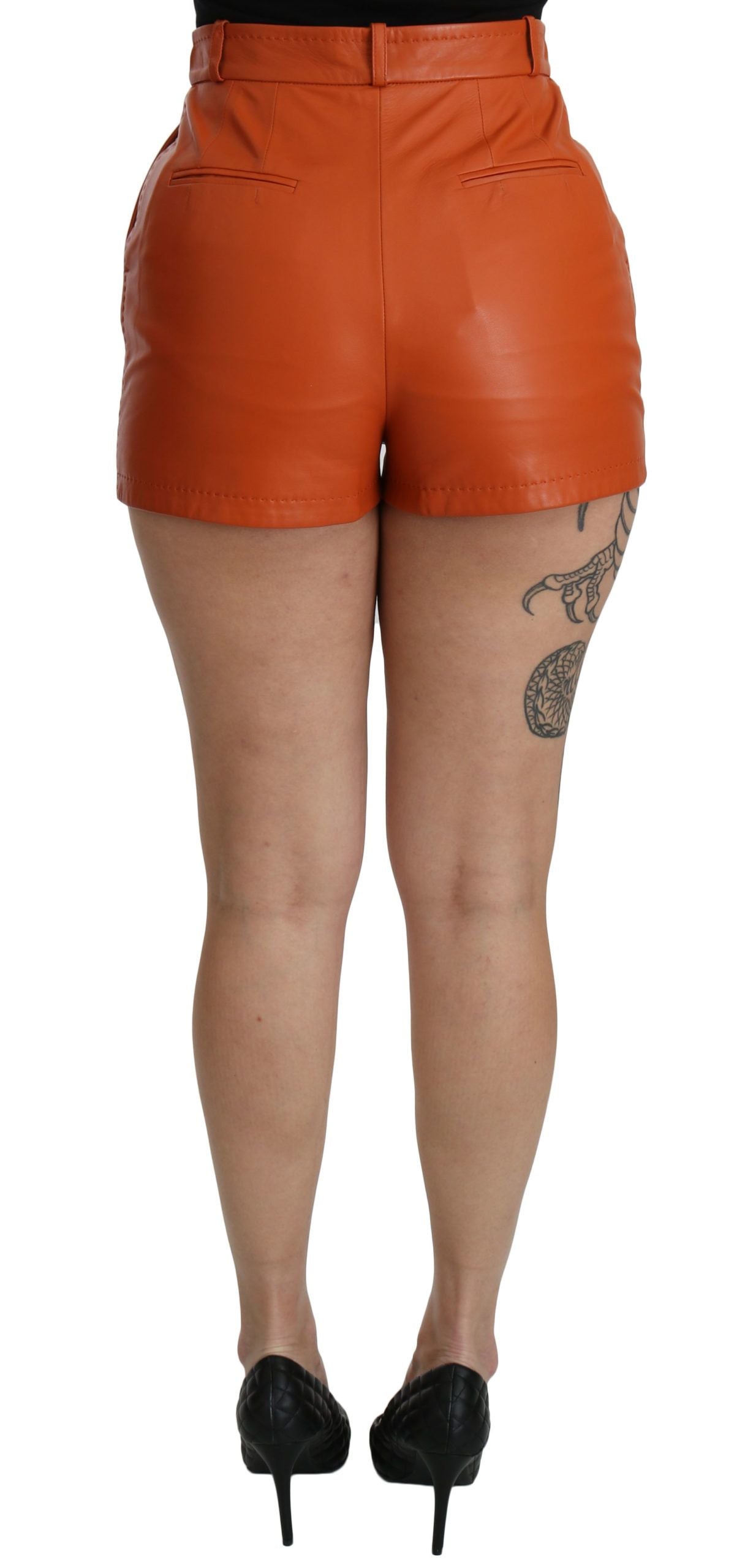 Pantaloni sport Dolce & Gabbana Chic Portocalii din piele cu talie înaltă