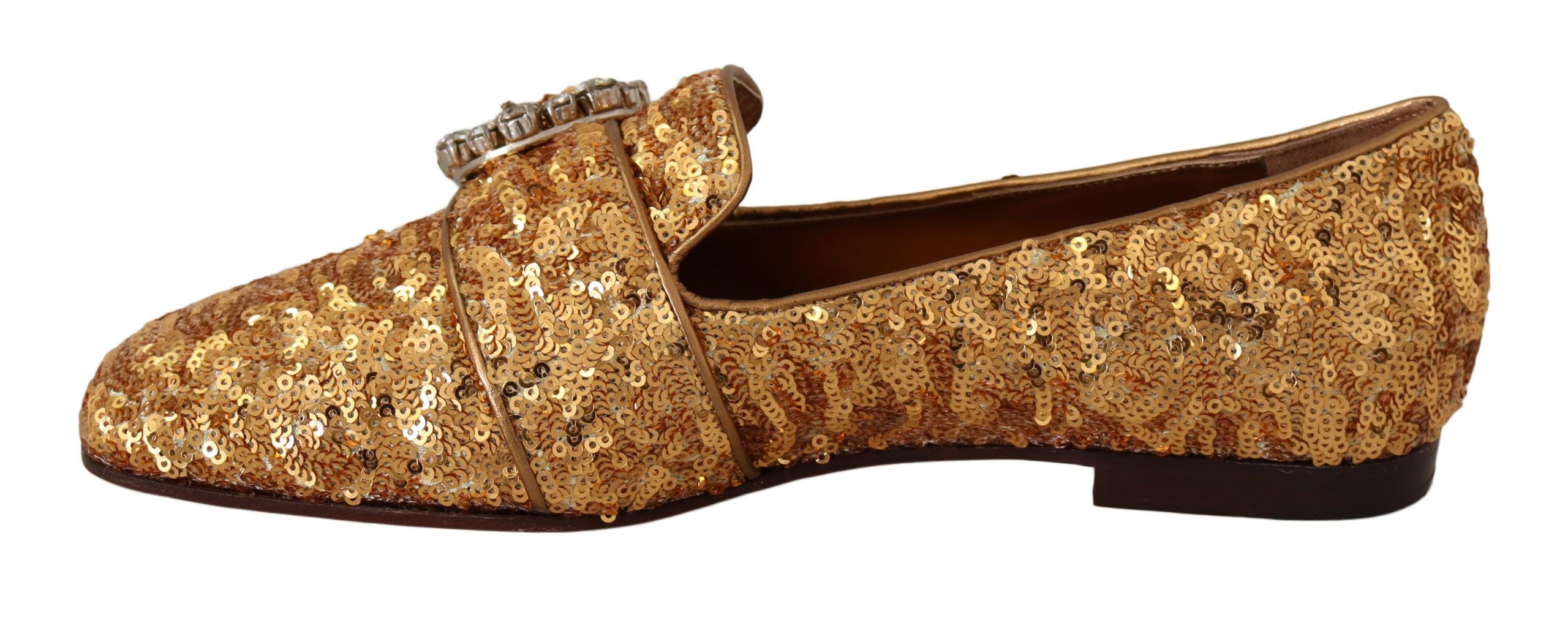 Dolce & Gabbana Elegante Ballerinas mit goldenen Pailletten und Kristallen