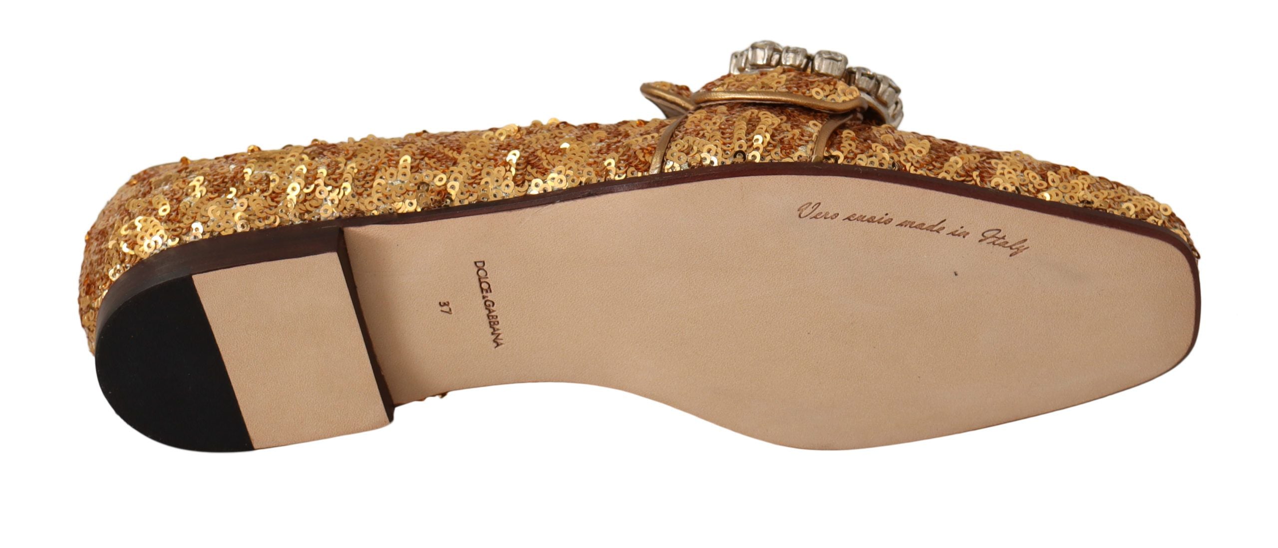 Dolce & Gabbana Elegante Ballerinas mit goldenen Pailletten und Kristallen
