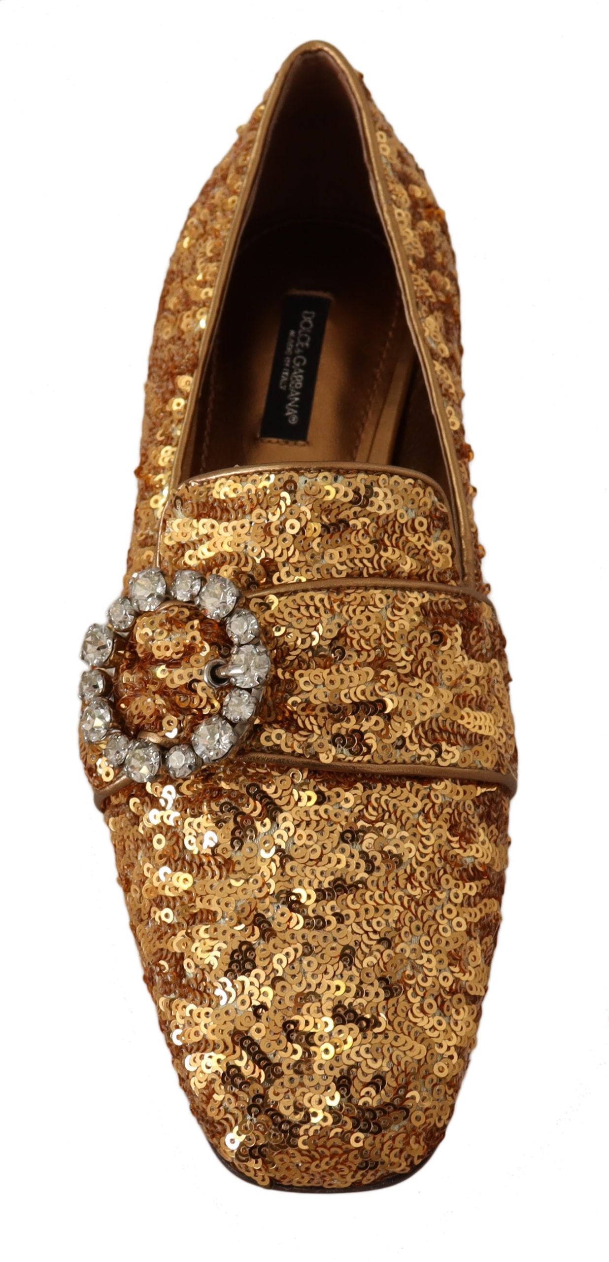Dolce & Gabbana Elegante Ballerinas mit goldenen Pailletten und Kristallen