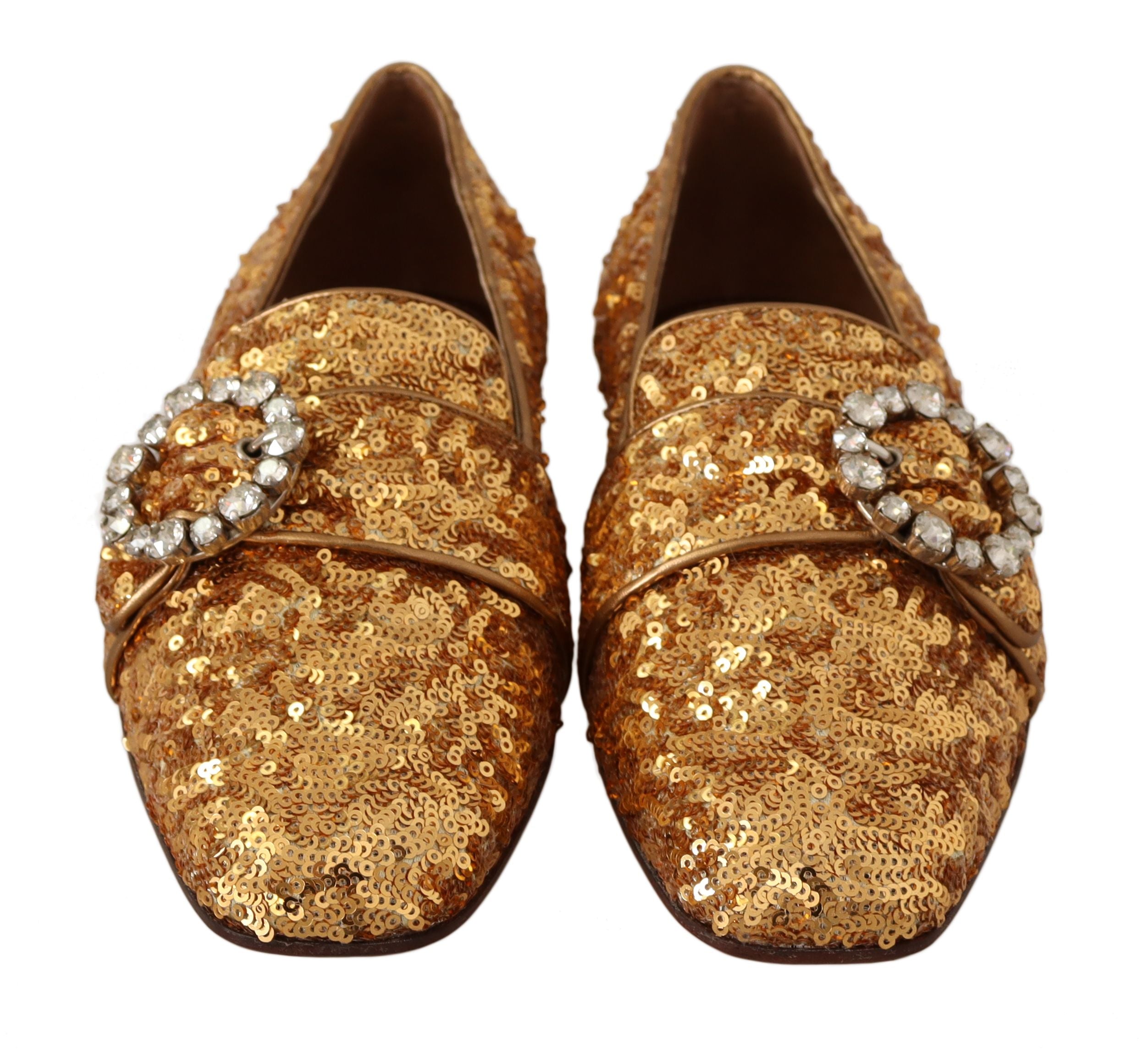 Dolce & Gabbana Elegante Ballerinas mit goldenen Pailletten und Kristallen