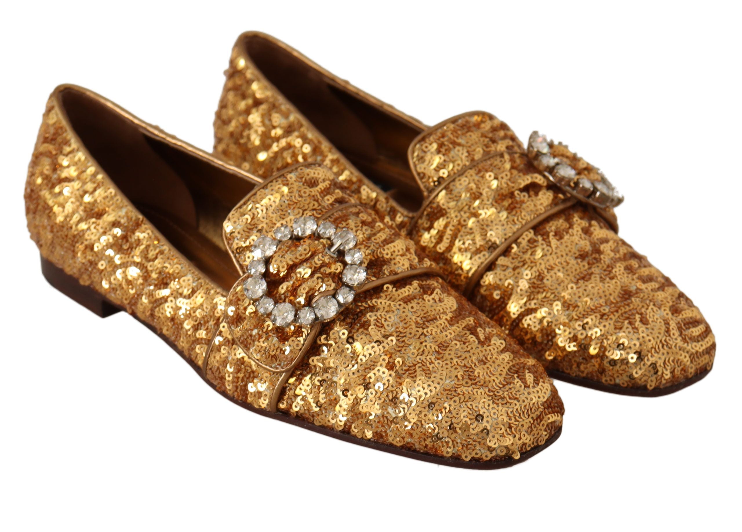 Dolce & Gabbana Elegante Ballerinas mit goldenen Pailletten und Kristallen