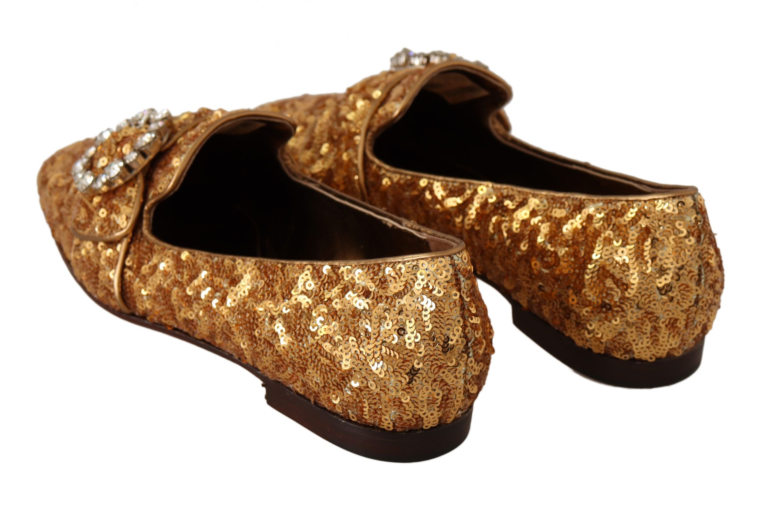 Dolce & Gabbana Elegante Ballerinas mit goldenen Pailletten und Kristallen