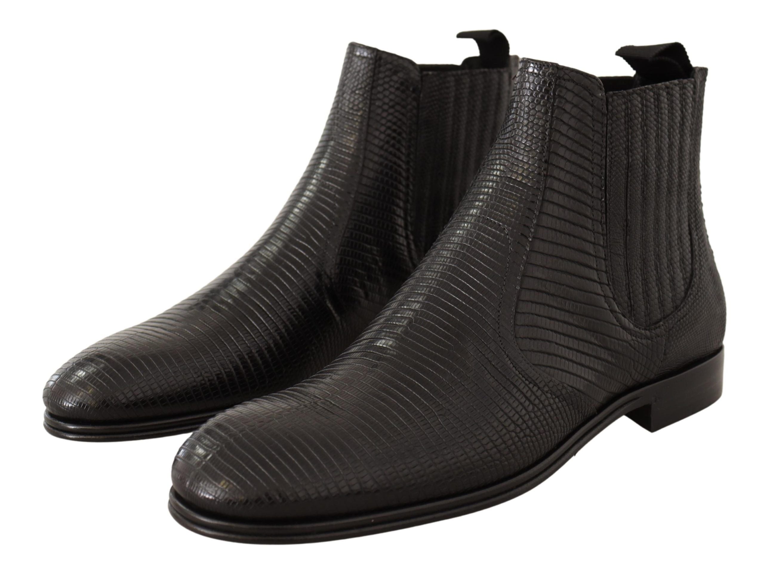 Dolce & Gabbana – Elegante Derby-Stiefel aus schwarzem Leder mit Eidechsenhaut