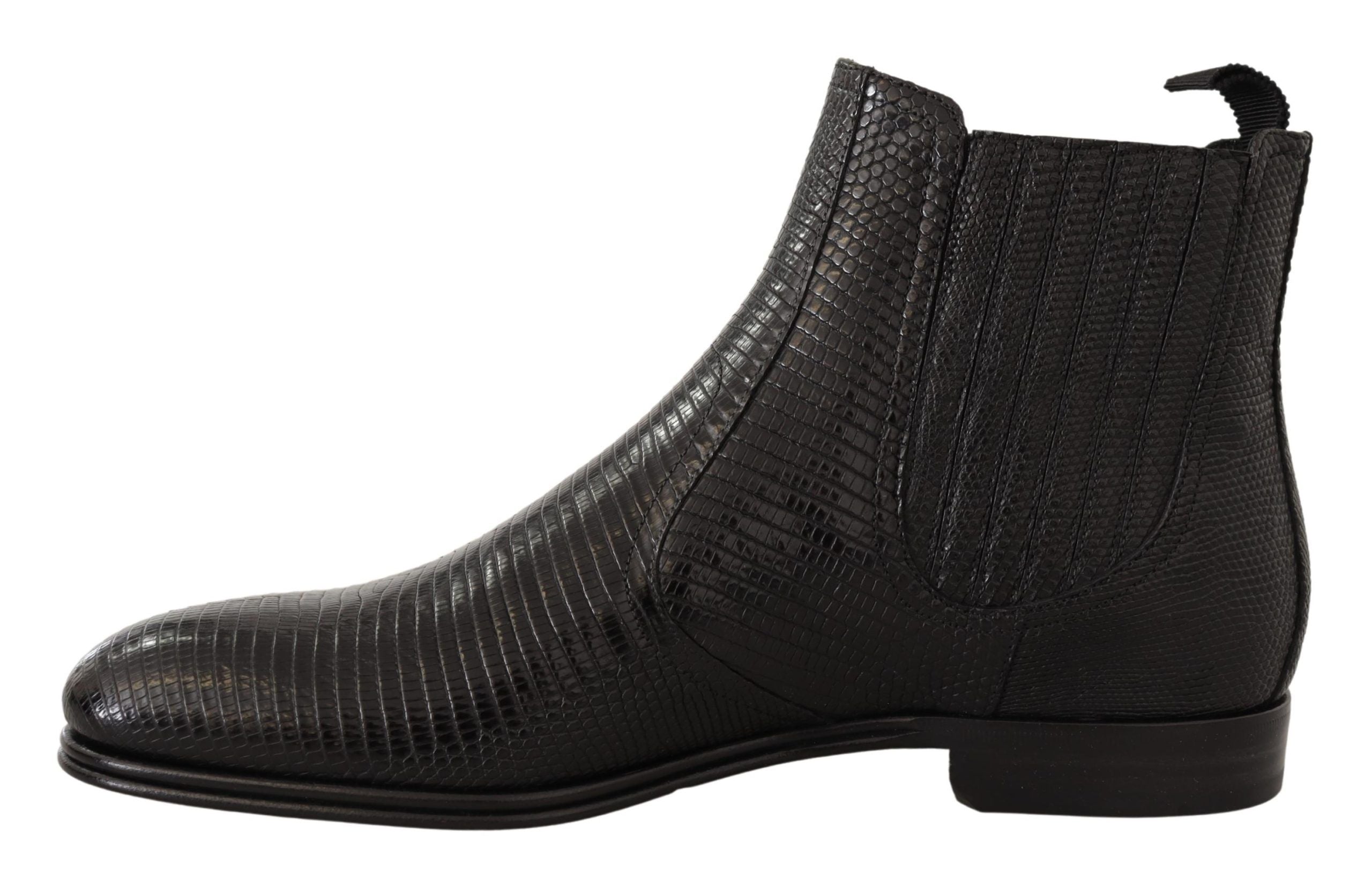 Dolce & Gabbana – Elegante Derby-Stiefel aus schwarzem Leder mit Eidechsenhaut