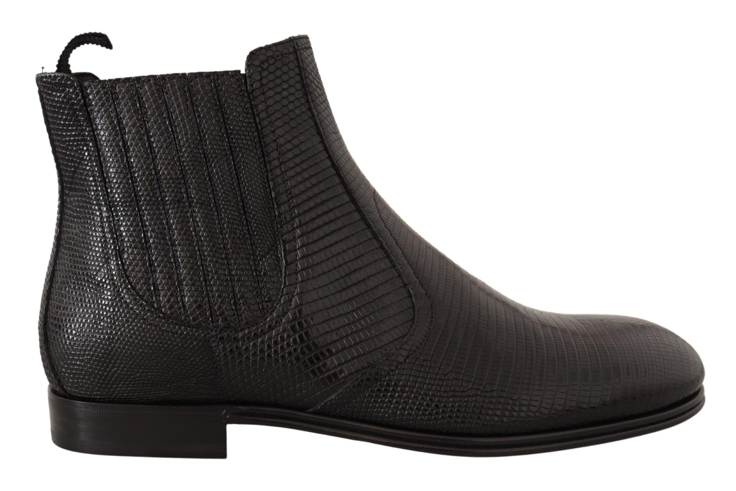 Dolce & Gabbana – Elegante Derby-Stiefel aus schwarzem Leder mit Eidechsenhaut