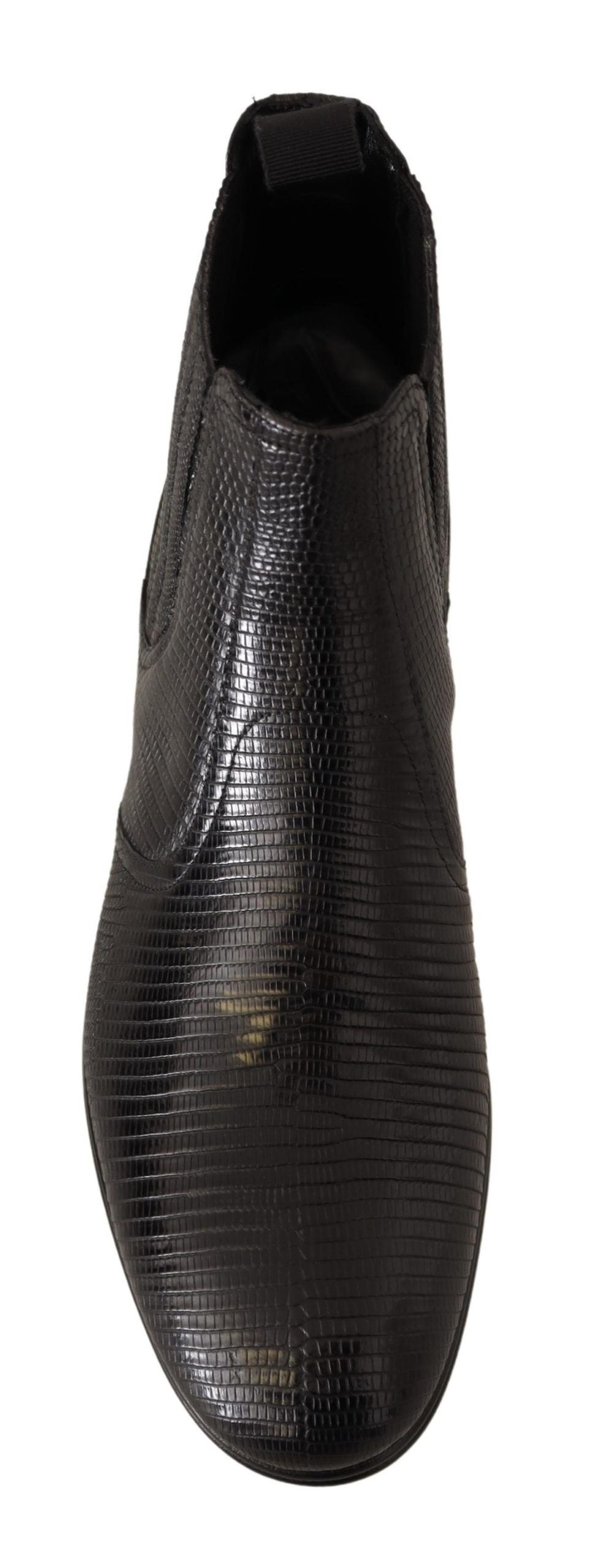Dolce & Gabbana – Elegante Derby-Stiefel aus schwarzem Leder mit Eidechsenhaut