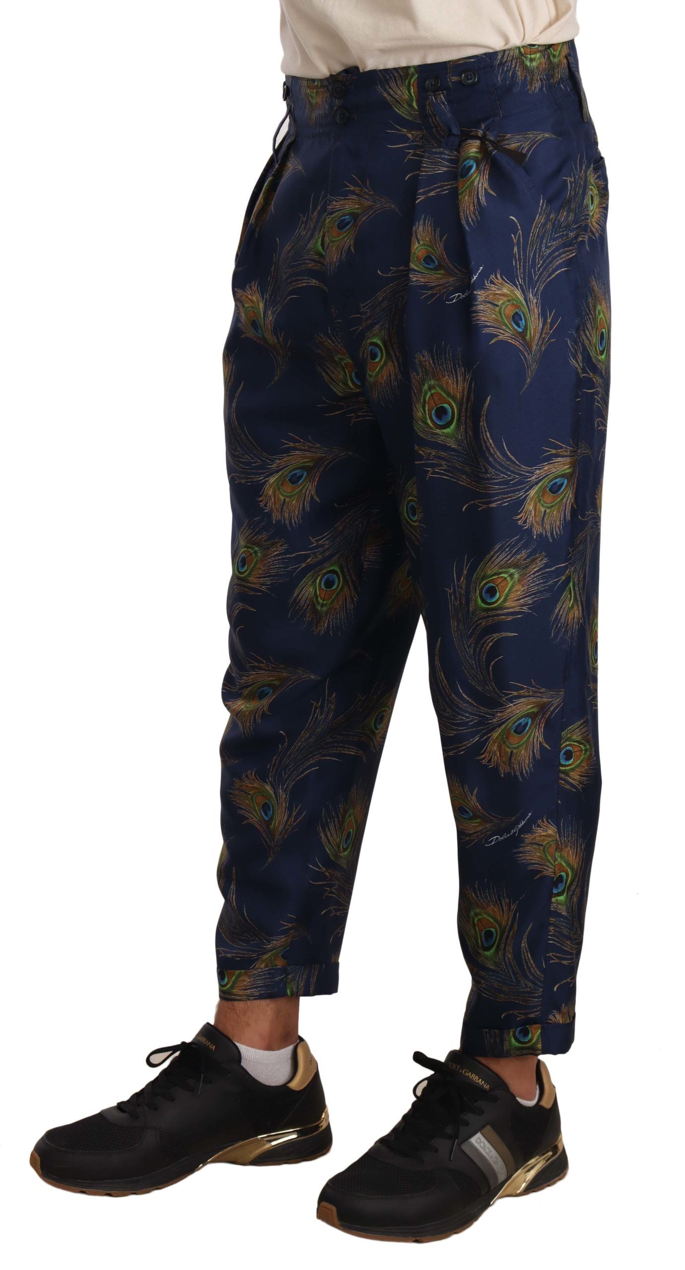 Dolce & Gabbana – Exquisite Seidenhose mit Pfauenprint