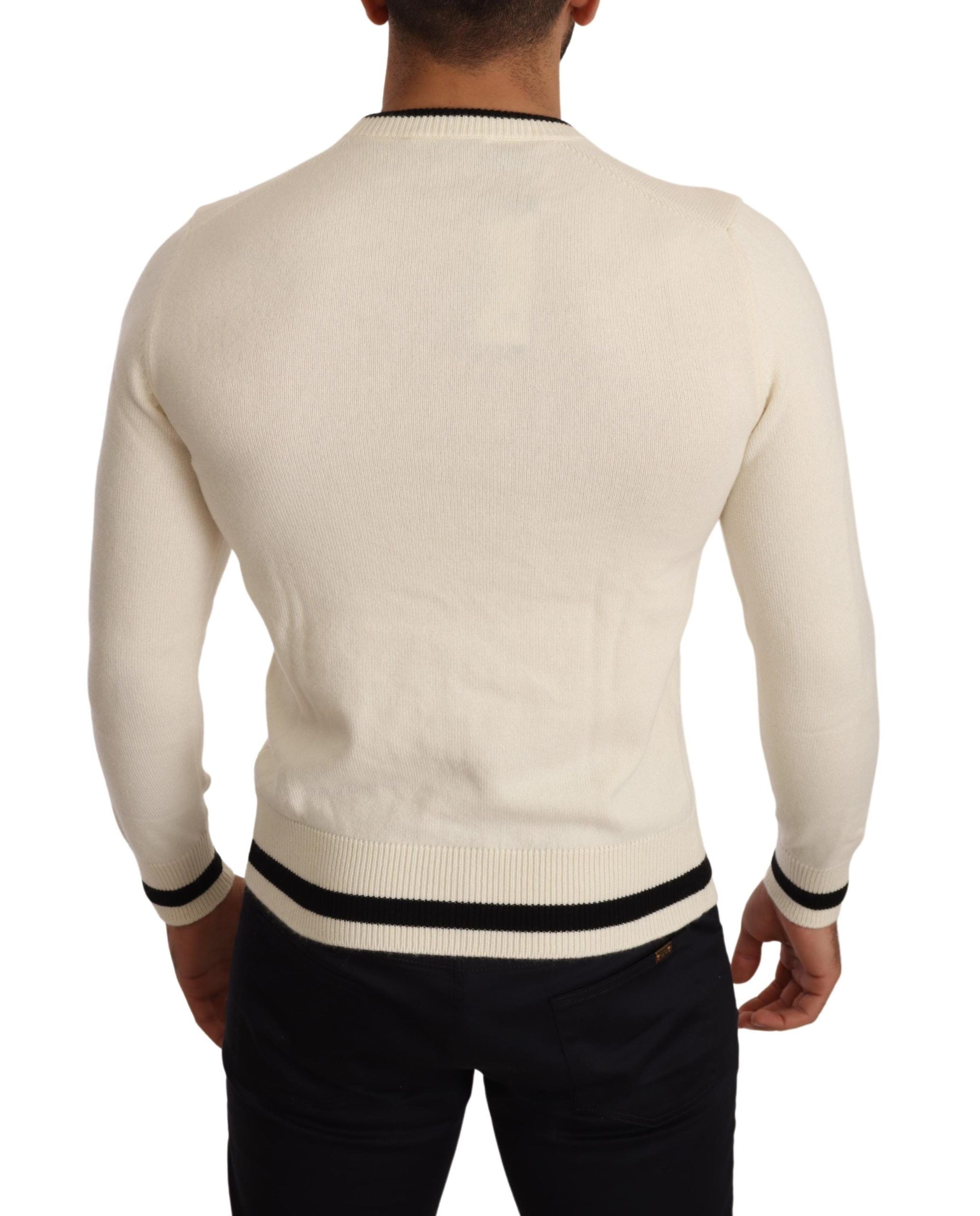 Dolce & Gabbana Eleganter schneeweißer heraldischer Kaschmirpullover