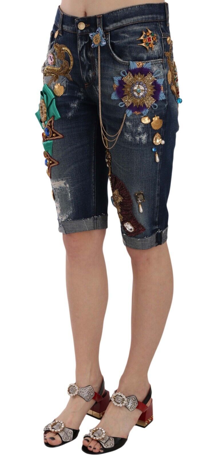 Dolce & Gabbana Elegante knielange, verzierte Jeansshorts