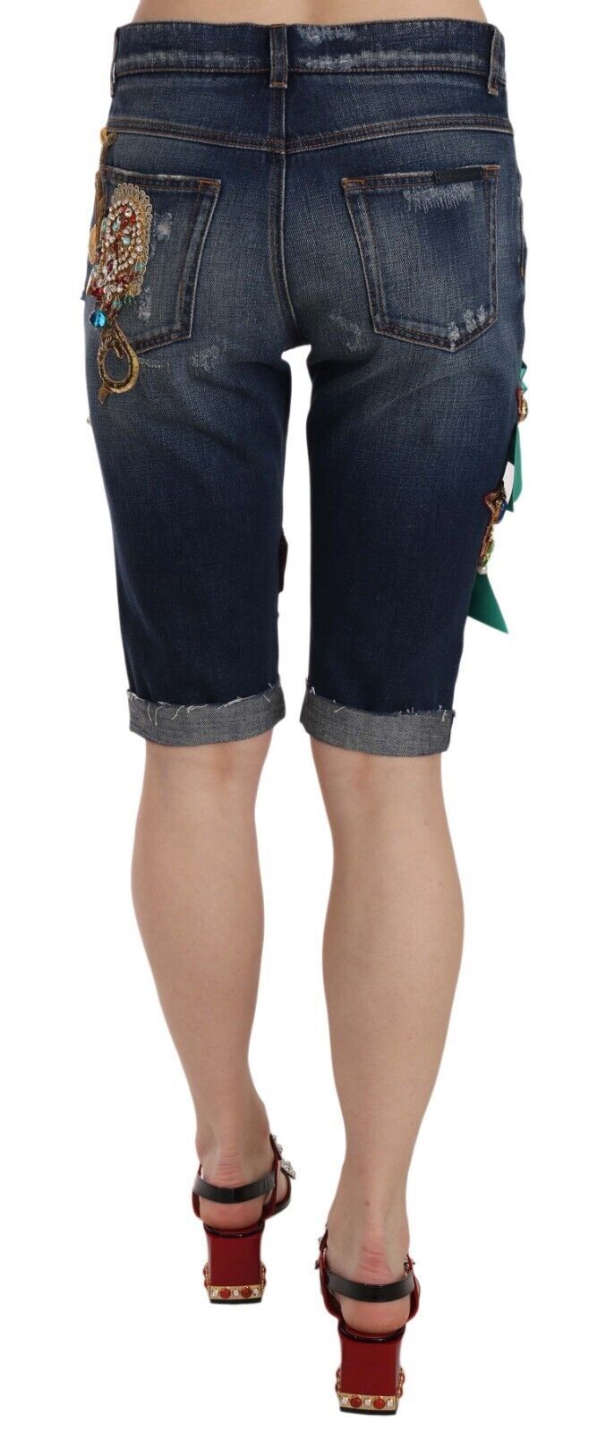 Dolce & Gabbana Elegante knielange, verzierte Jeansshorts