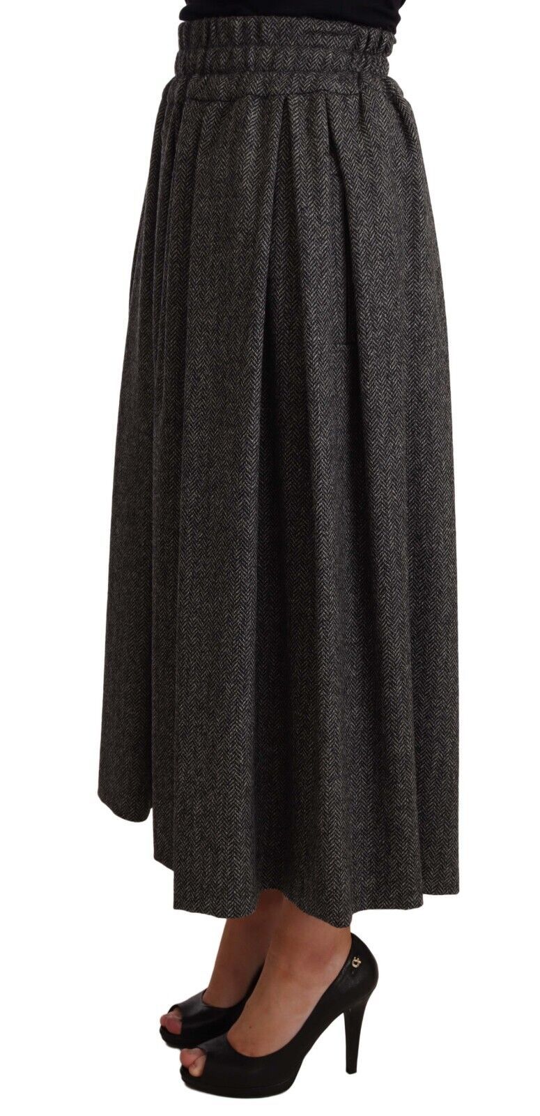Dolce & Gabbana Fustă midi elegantă din lână, linie A, gri, cu model zigzag