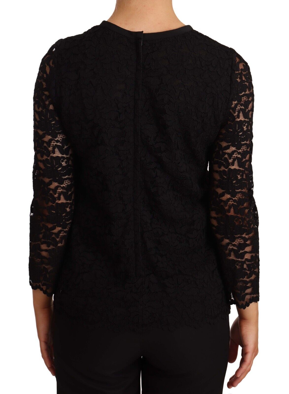 Dolce & Gabbana Elegantes schwarzes Langarmtop mit Blumenspitze
