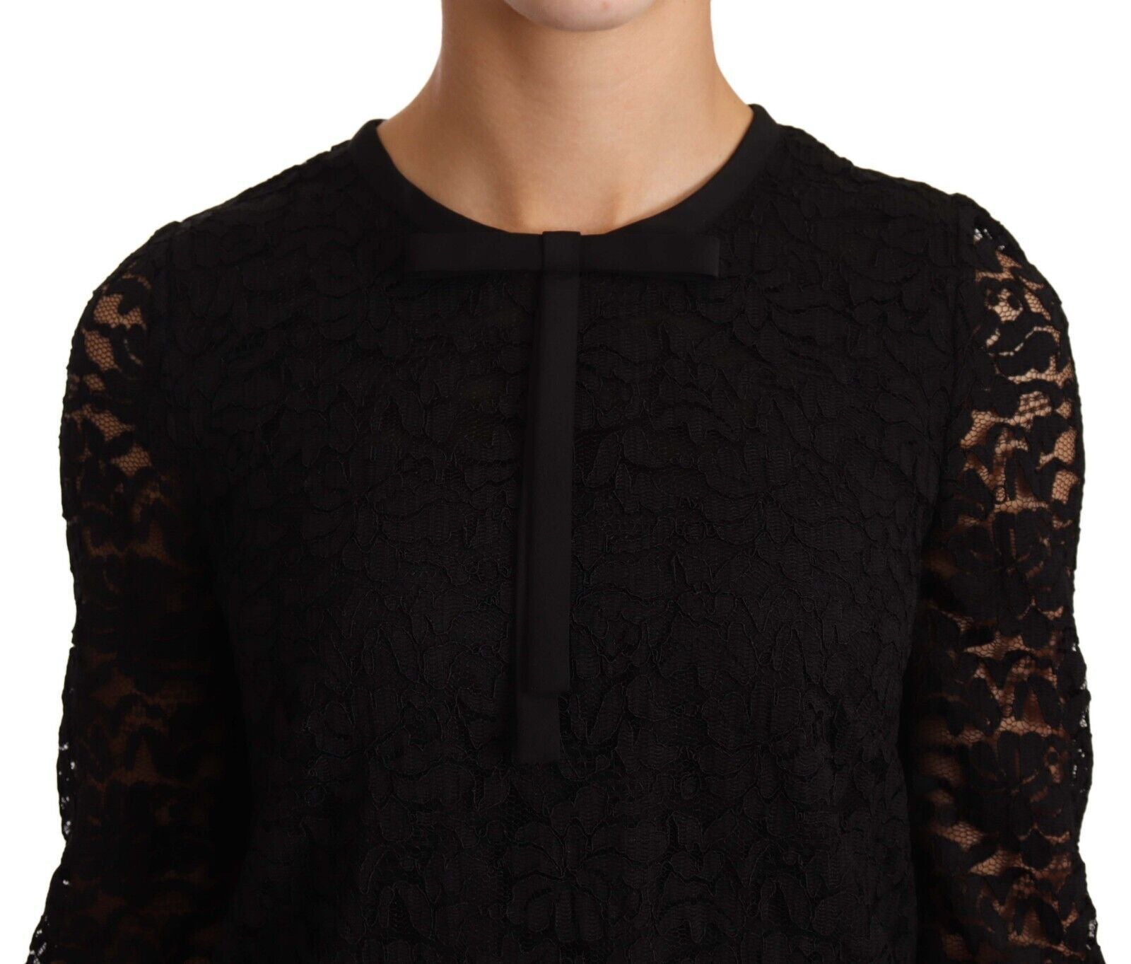 Dolce & Gabbana Elegantes schwarzes Langarmtop mit Blumenspitze