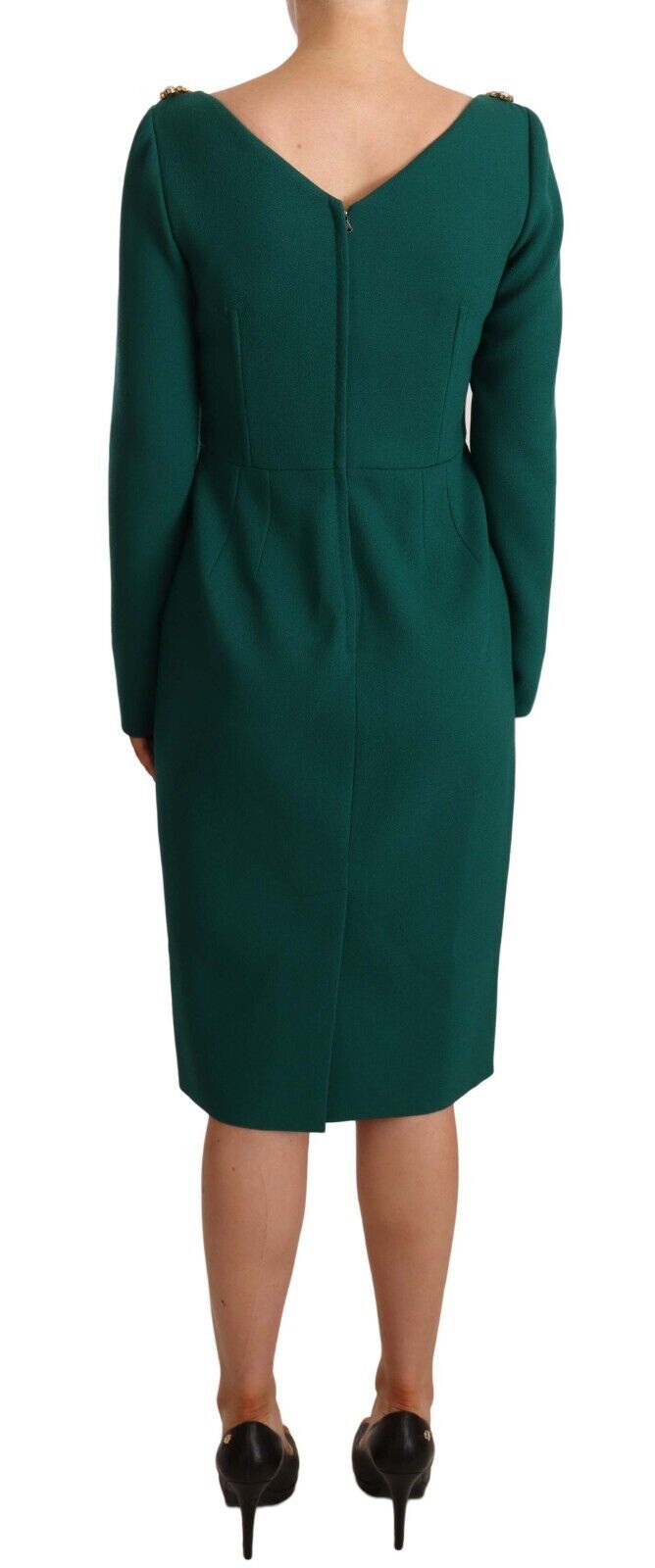 Rochie midi Dolce & Gabbana verde smarald cu broșă cu cristale