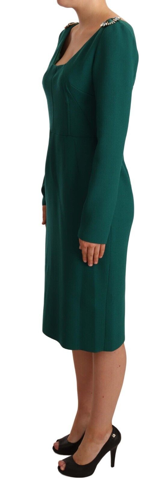 Rochie midi Dolce & Gabbana verde smarald cu broșă cu cristale