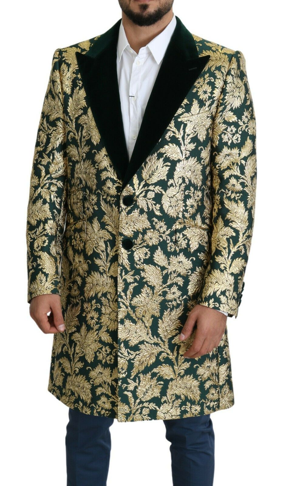Dolce & Gabbana Elegante goldgrüne Jacquard-Sicilia-Jacke