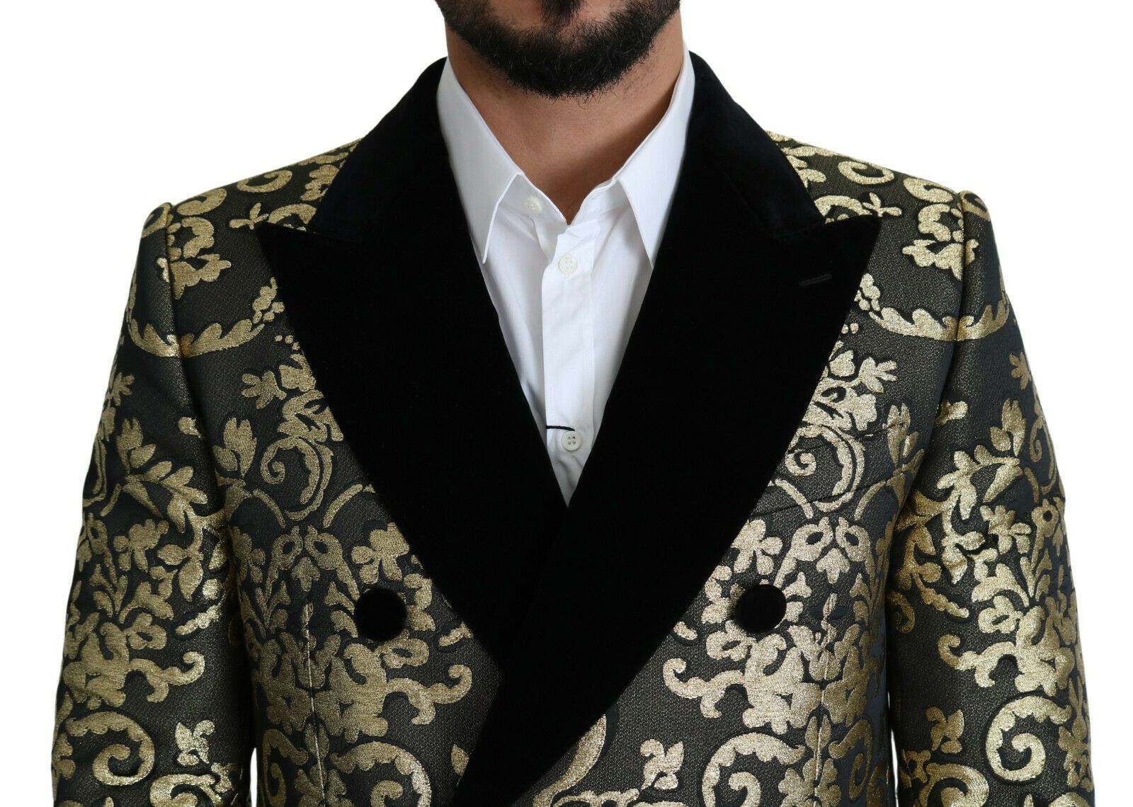 Dolce & Gabbana Goldschwarzer Sicilia-Jacquard-Zweireihermantel