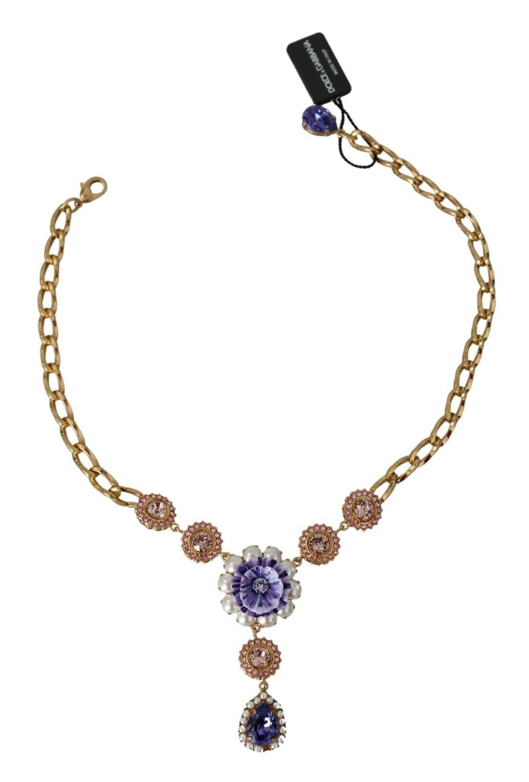 Dolce & Gabbana Elegante Halskette mit Blumenanhänger und goldenem Kristall