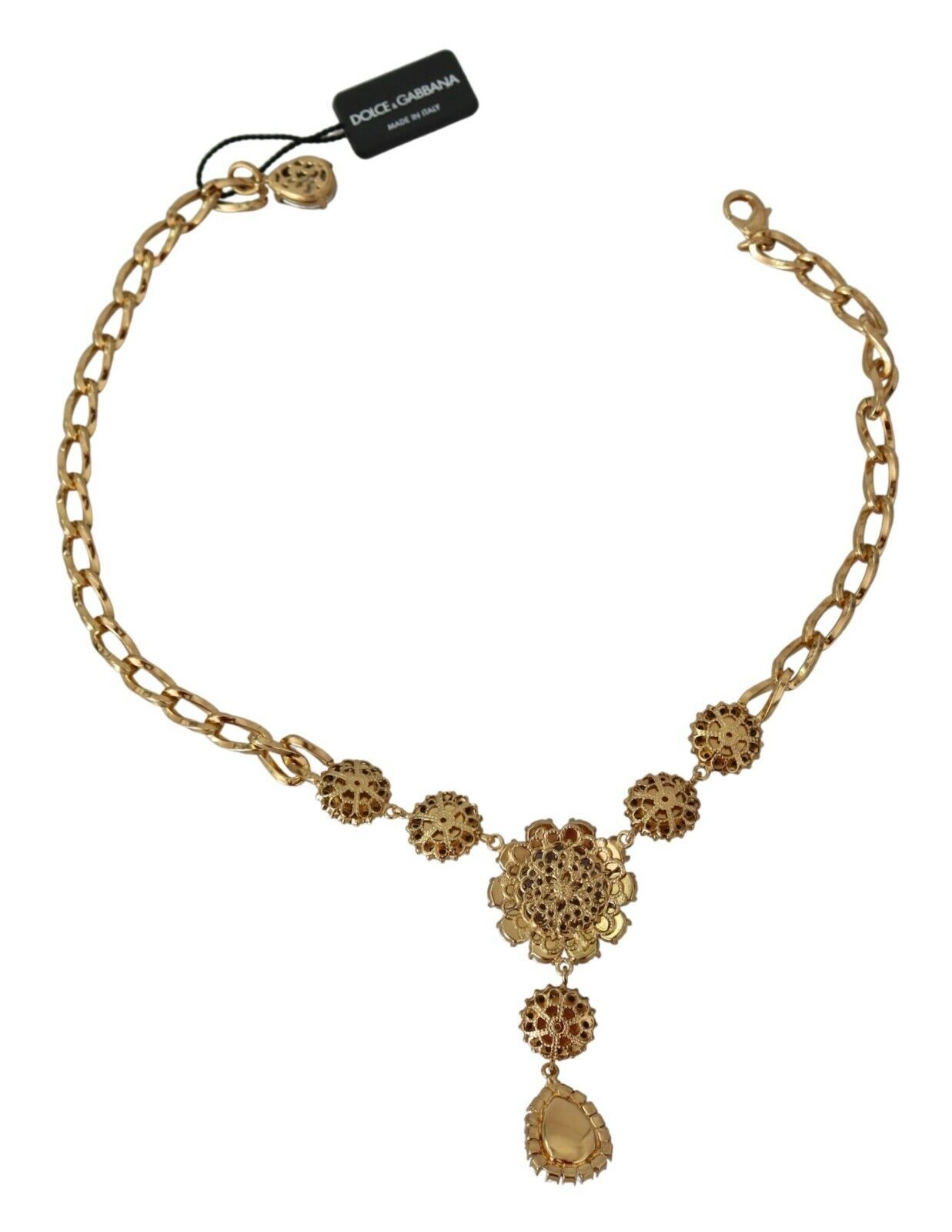 Dolce & Gabbana Elegante Halskette mit Blumenanhänger und goldenem Kristall