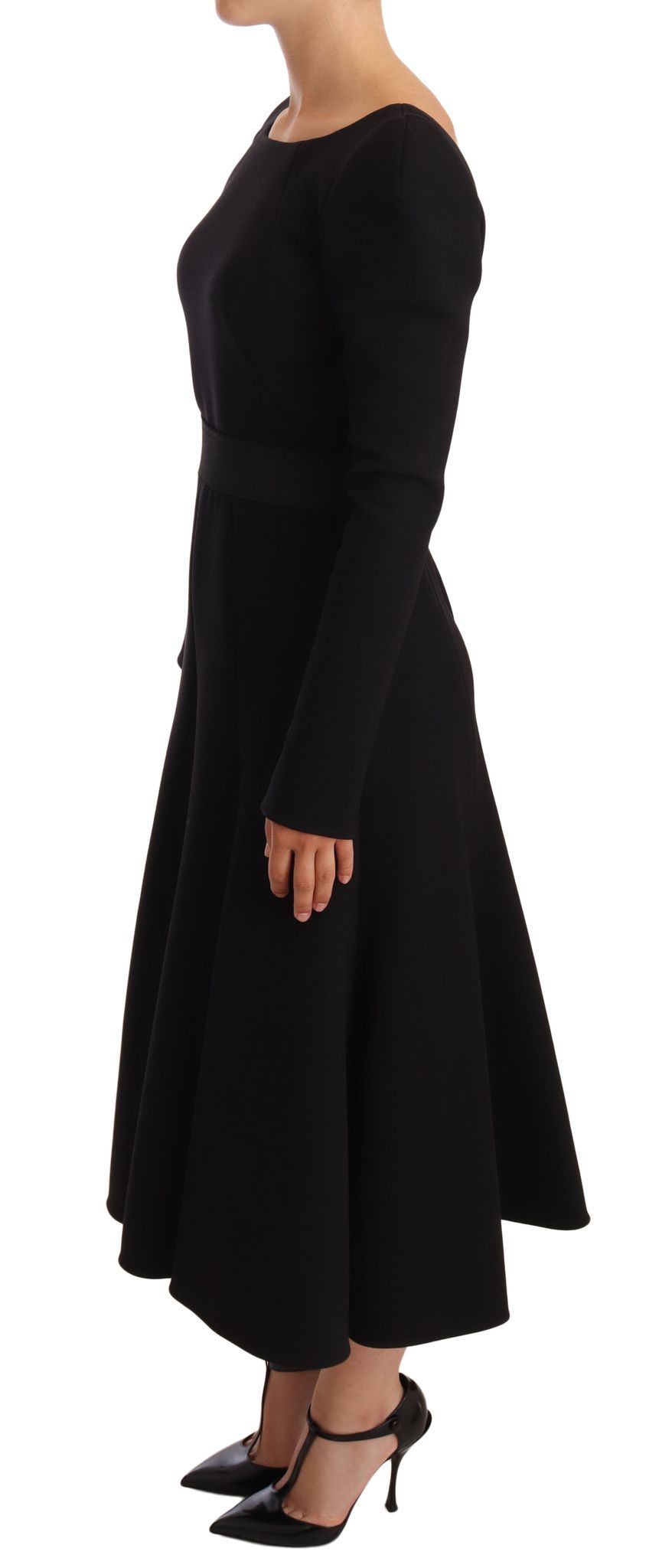 Rochie elegantă neagră elastică Dolce & Gabbana, cu imprimeu teacă, până la jumătatea gambei