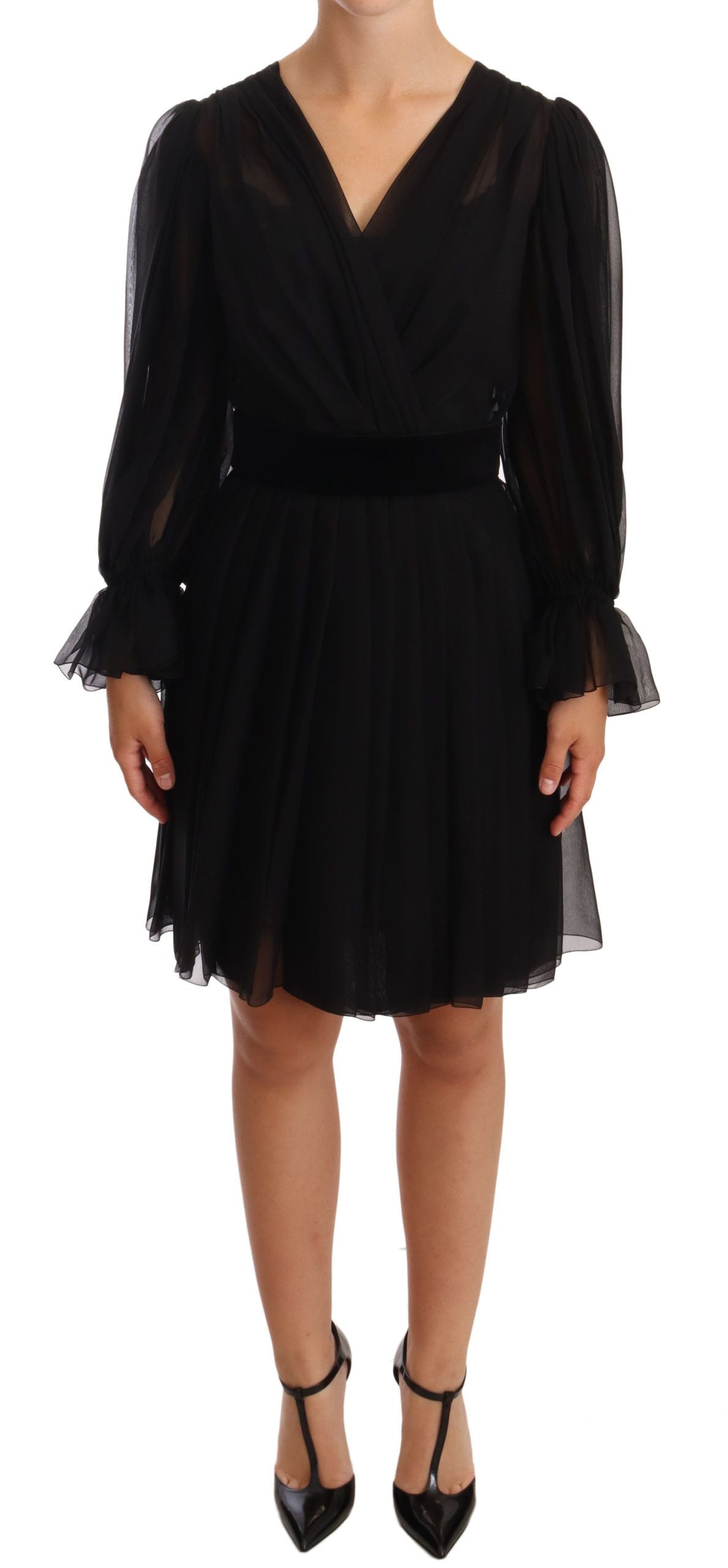 Rochie mini elegantă din amestec de mătase cu decolteu în V Dolce & Gabbana