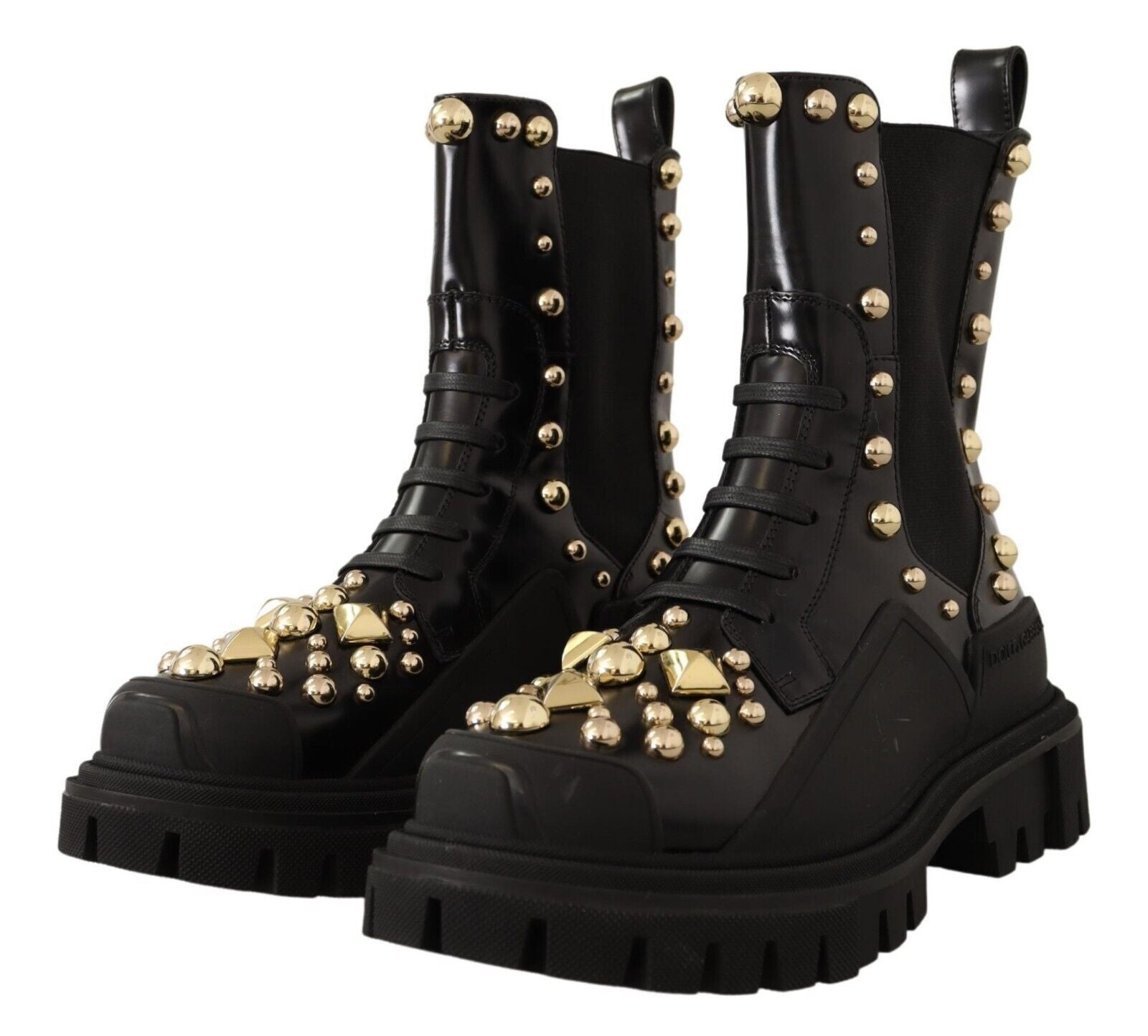 Dolce & Gabbana – Kampfstiefel aus Leder mit Nieten und Stickerei