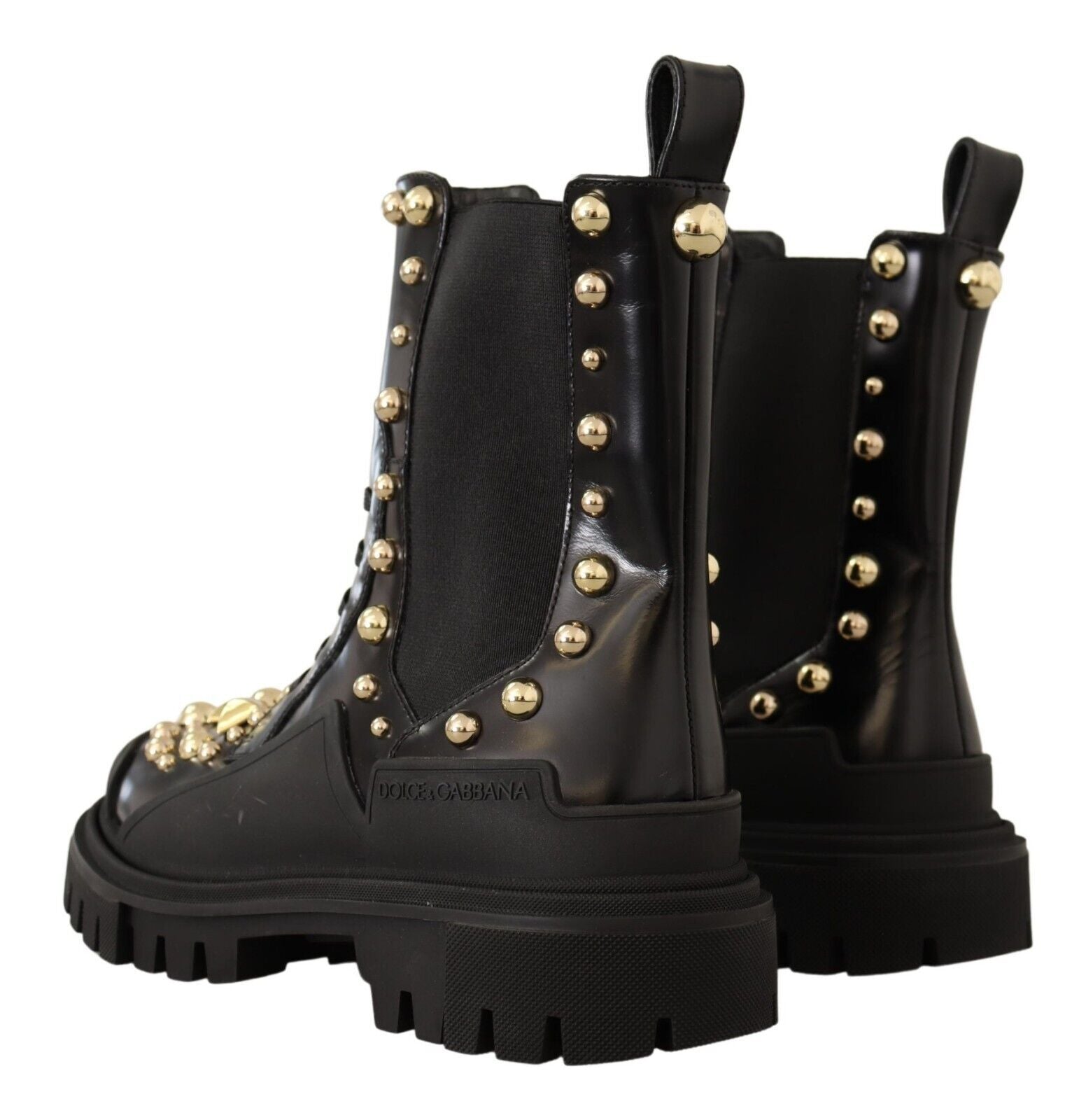 Dolce & Gabbana – Kampfstiefel aus Leder mit Nieten und Stickerei