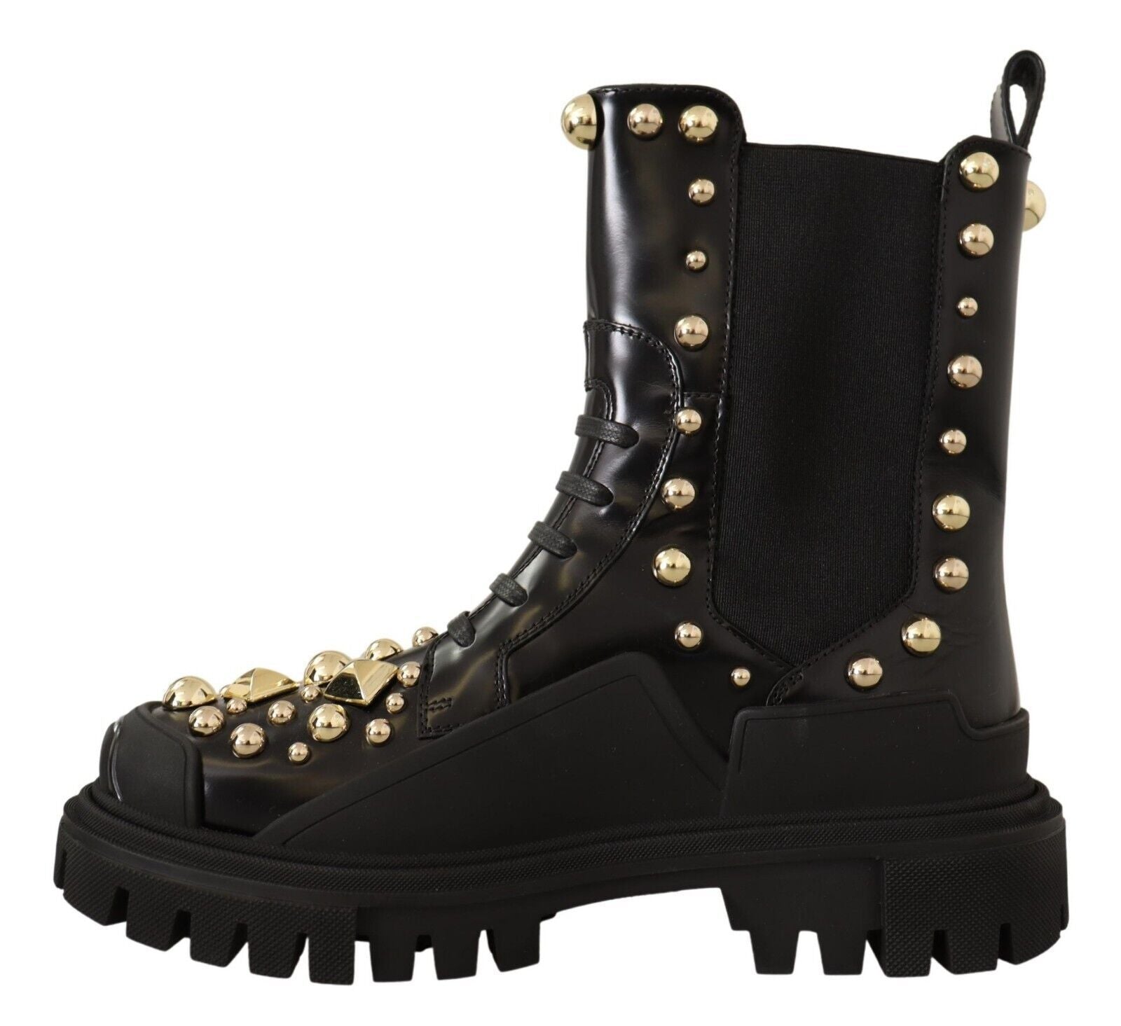 Dolce & Gabbana – Kampfstiefel aus Leder mit Nieten und Stickerei