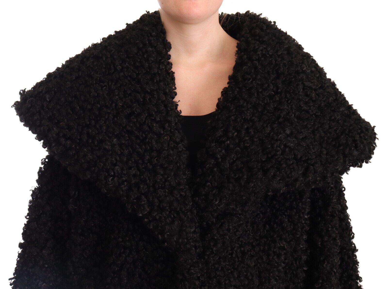 Trench elegant cu blană neagră Dolce & Gabbana
