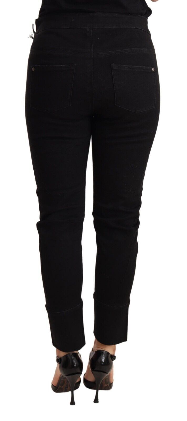 Pantaloni skinny negri din bumbac Ermanno Scervino Chic cu talie joasă