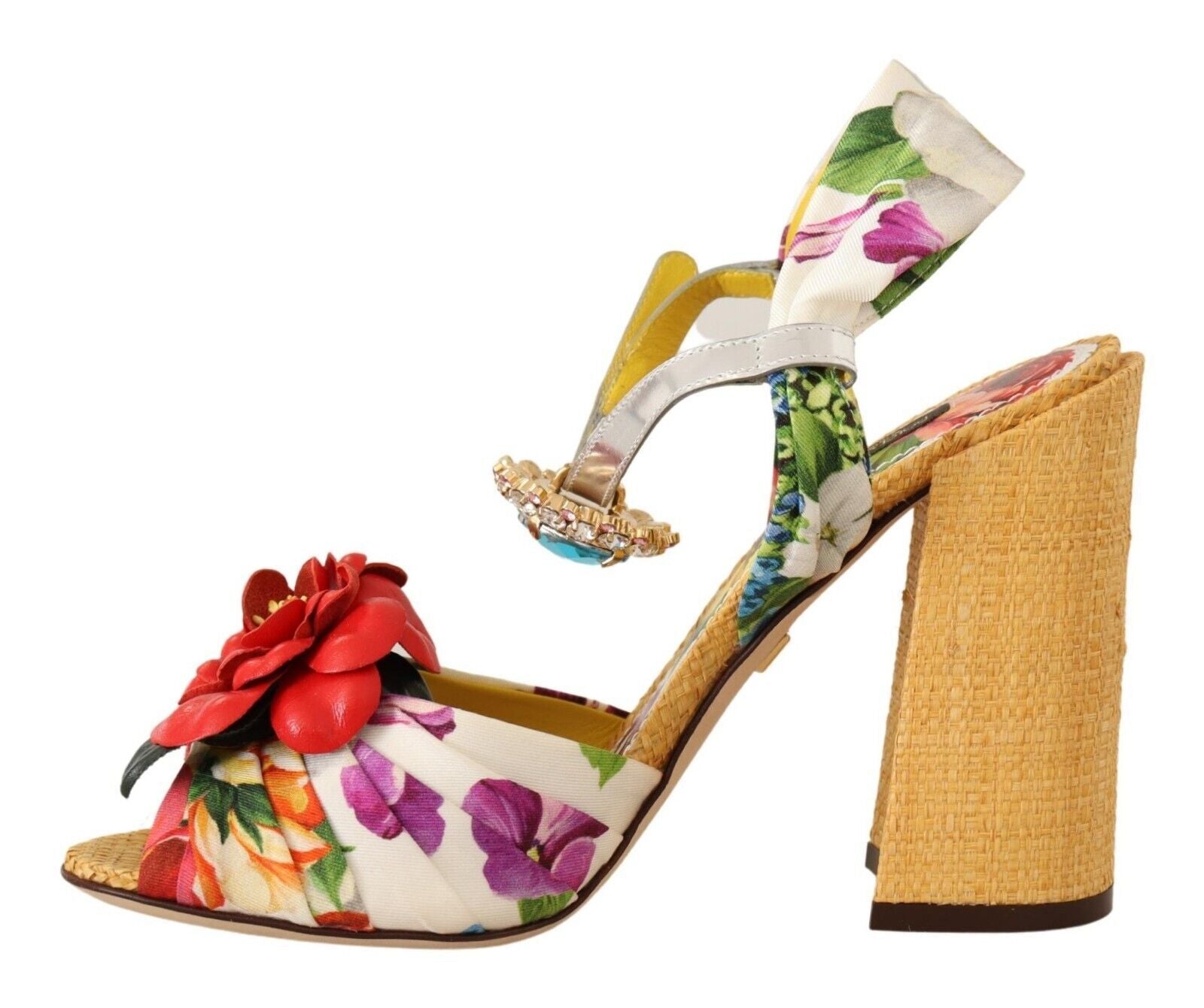 Dolce & Gabbana – Sandalen mit mehrfarbigem Absatz und Kristallverzierung