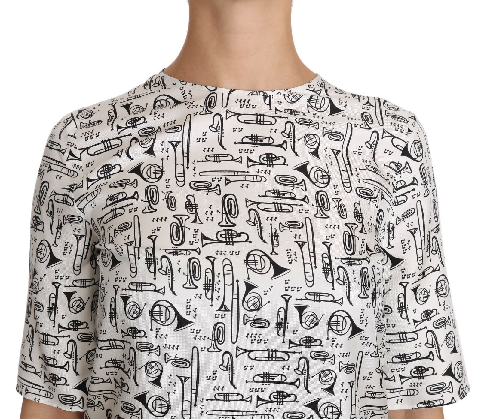 Dolce & Gabbana – Elegantes Seidenblusen-Top mit Trompetendruck