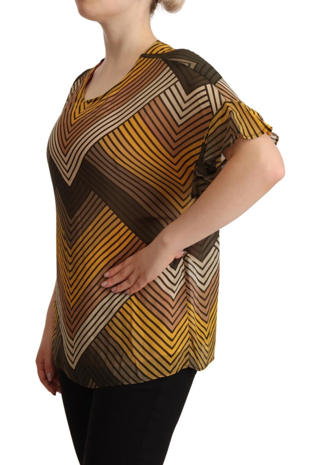 Bluză Twinset Chic cu dungi multicolore și mânecă scurtă