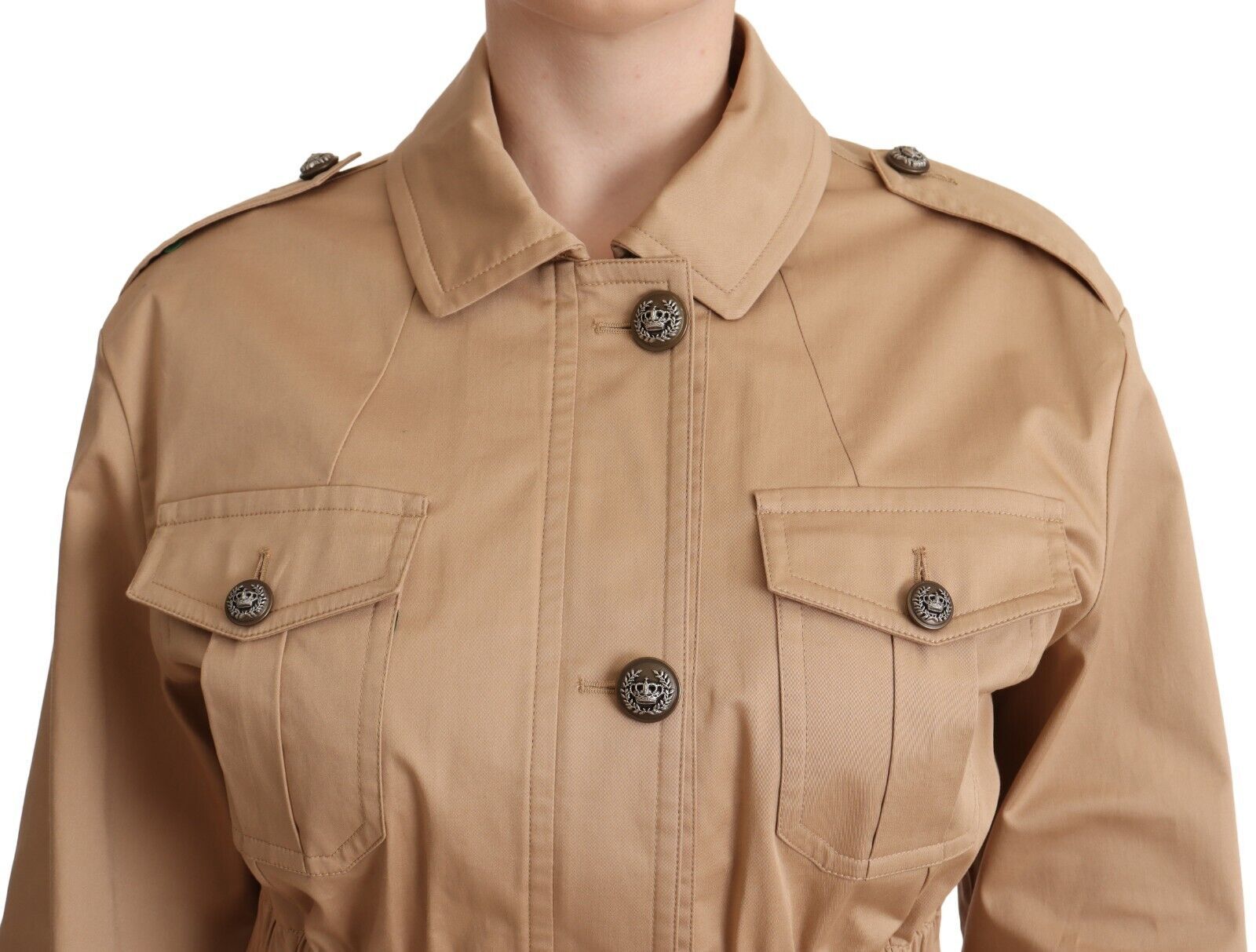 Dolce & Gabbana – Schicker beigefarbener Button-Down-Mantel mit Verzierungen