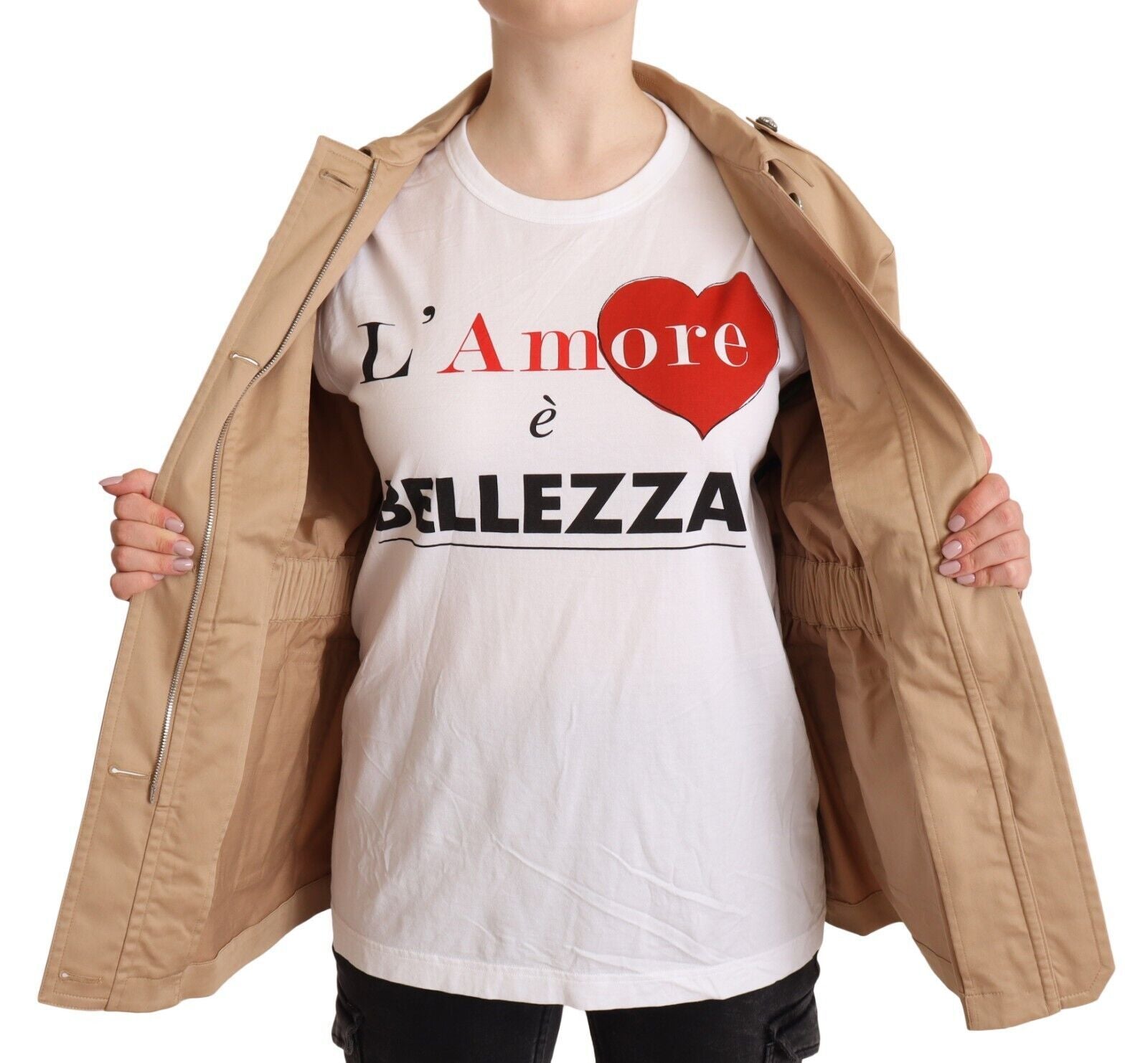 Dolce & Gabbana – Schicker beigefarbener Button-Down-Mantel mit Verzierungen