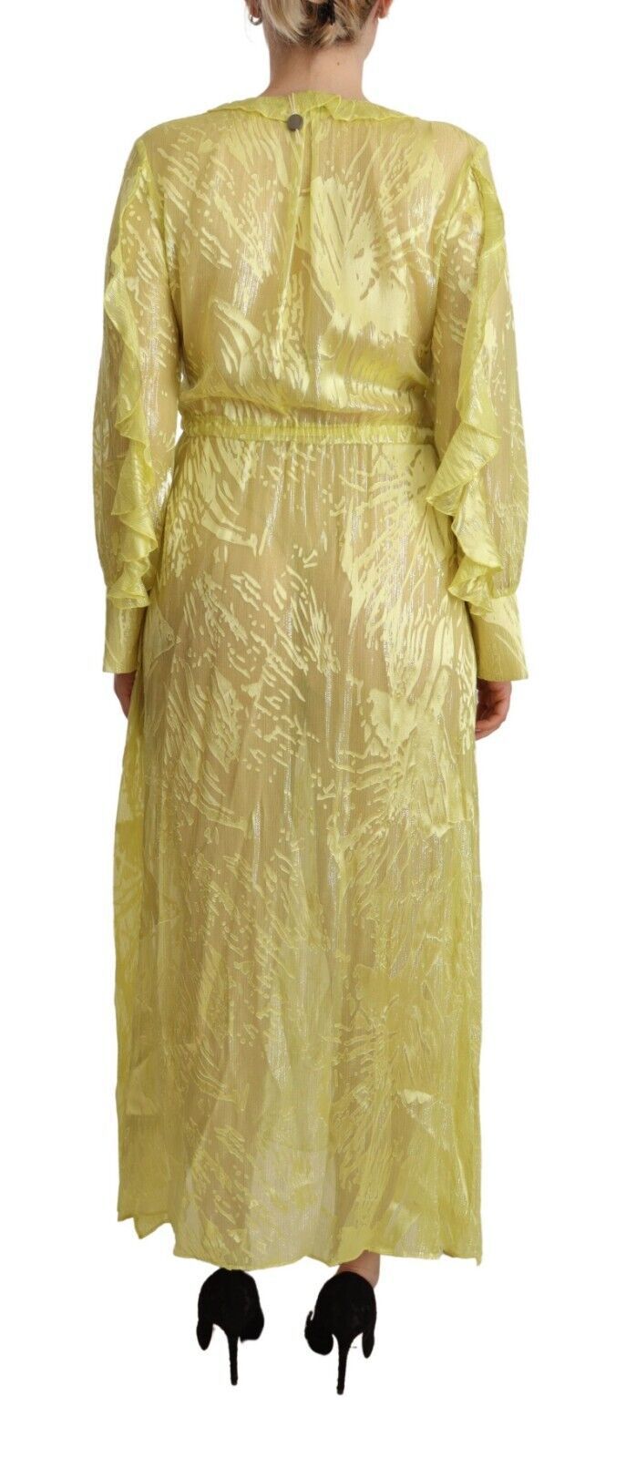 Patrizia Pepe Sunshine Maxikleid aus Seidenmischung – Lange Ärmel und tiefer Ausschnitt