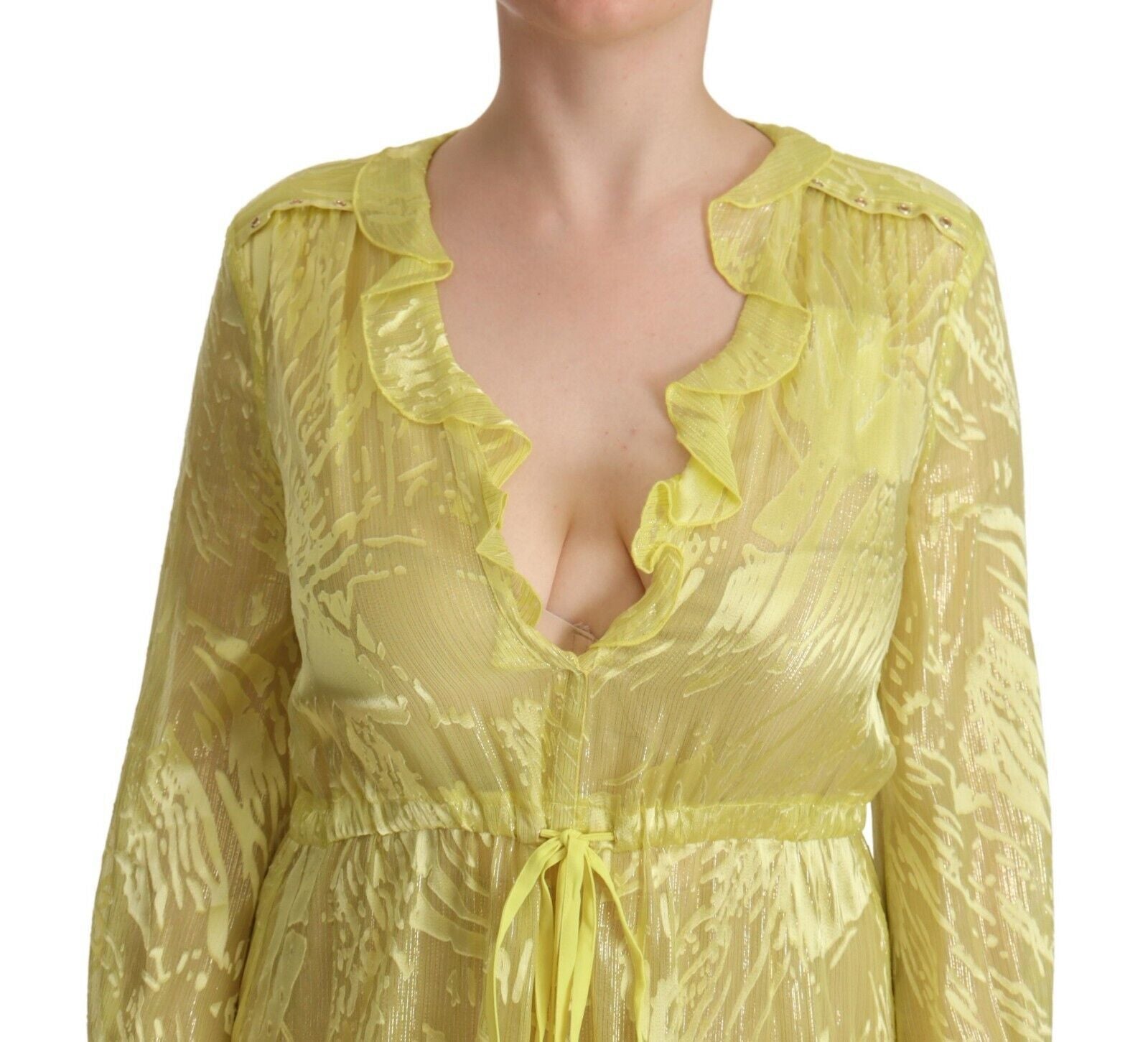 Patrizia Pepe Sunshine Maxikleid aus Seidenmischung – Lange Ärmel und tiefer Ausschnitt